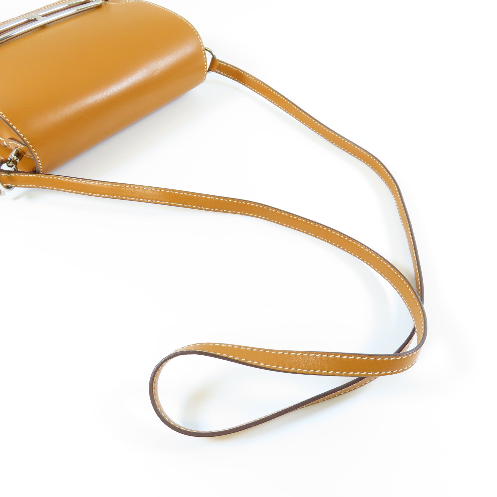 HERMES Barenia皮革Mini Roulis銀扣肩背袋Gold經典駝色