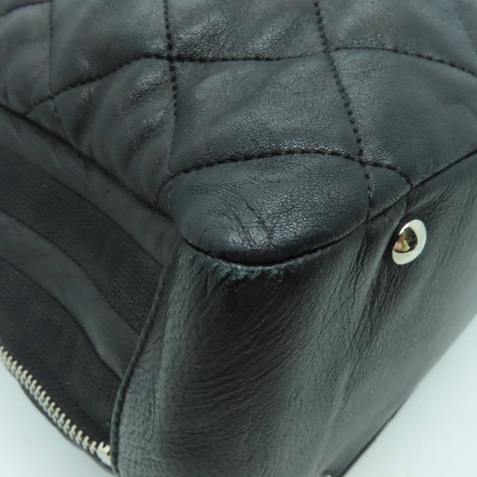 CHANEL 菱格牛皮皮革Chain Shoulder Bag銀扣鏈帶肩背袋黒色