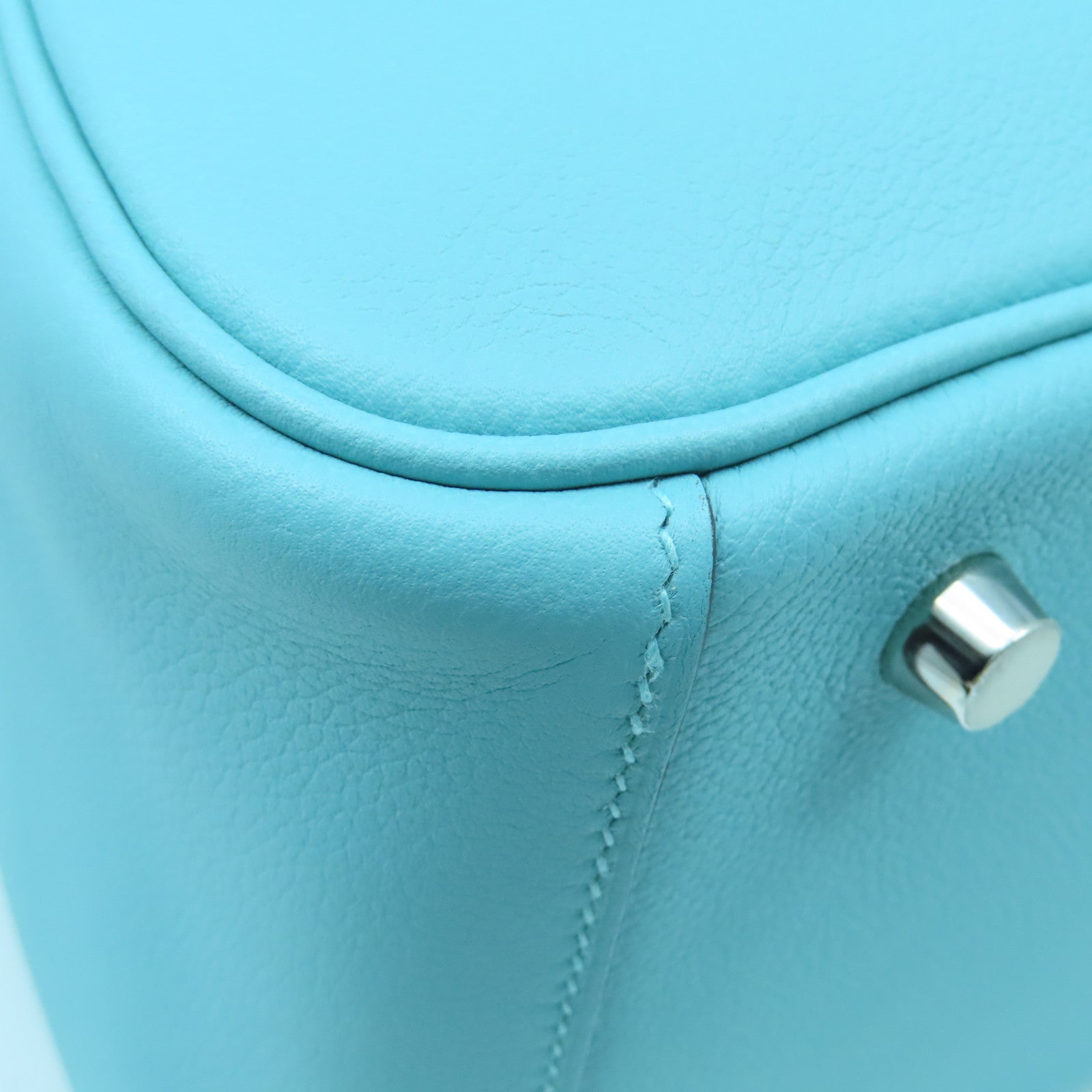 HERMES Evercolor皮革Lindy 30银扣手挽肩背两用袋Blue Atoll浅蓝色