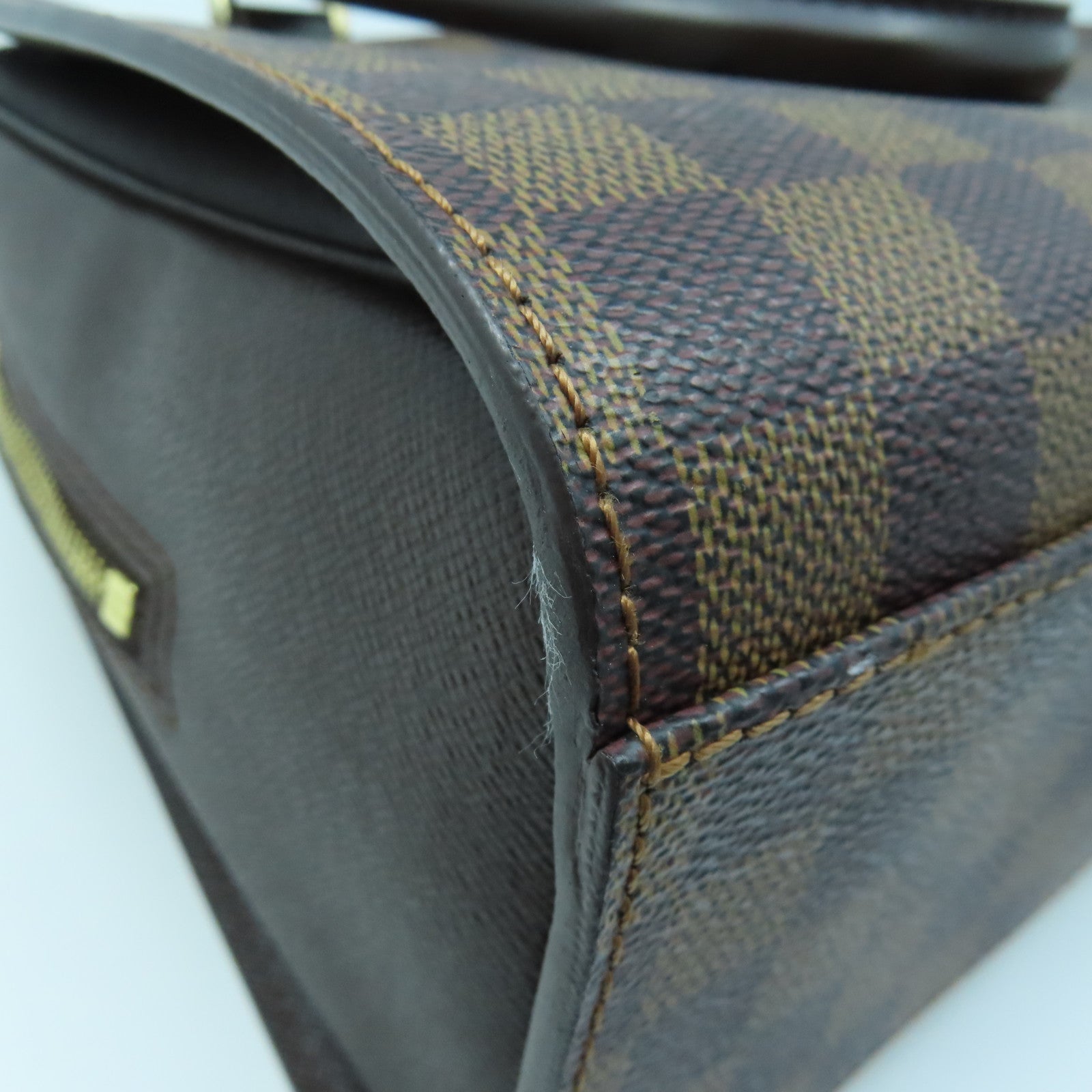 LOUIS VUITTON Damier Triana gold buckle handle bag brown