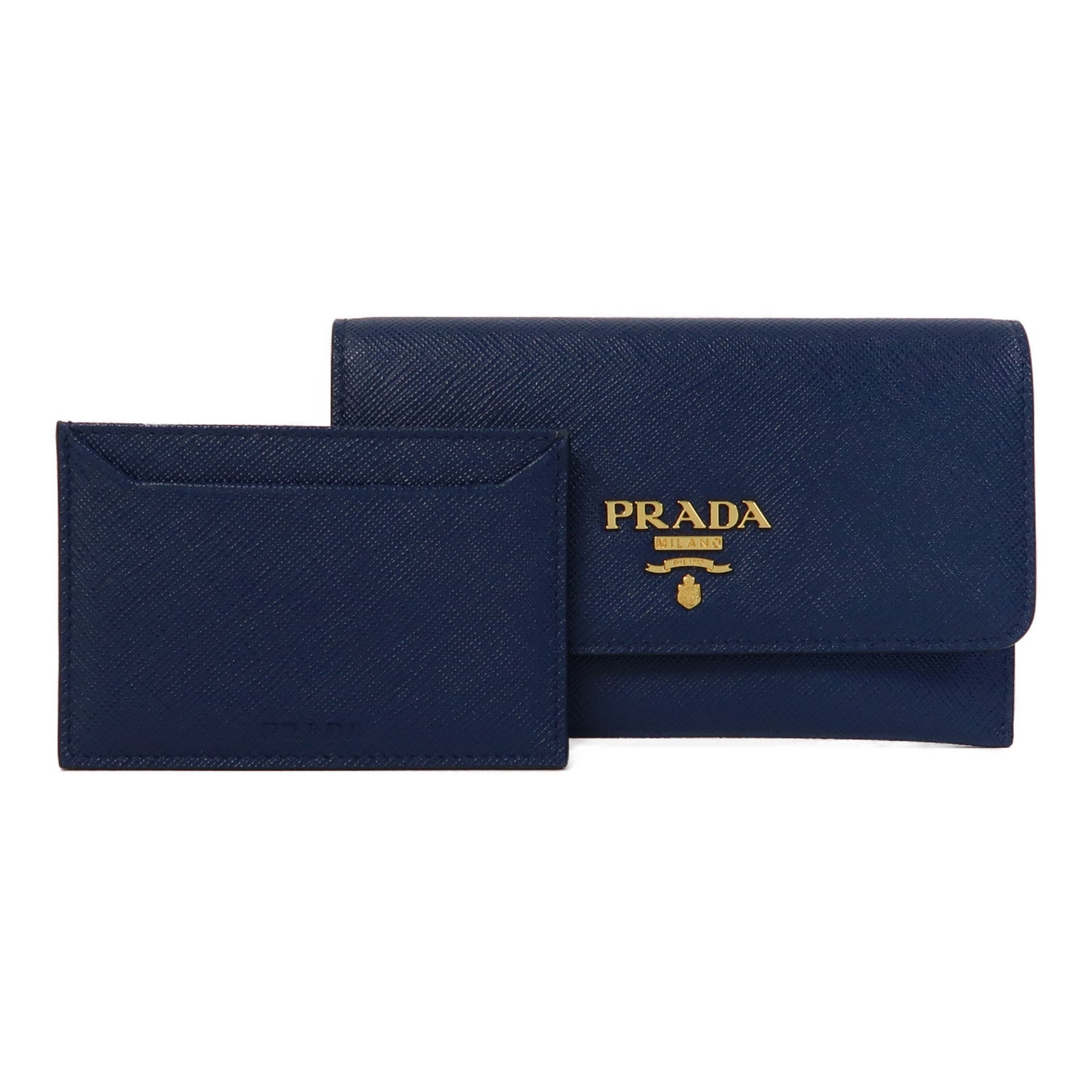 PRADA 牛皮皮革Card Case金扣卡片套藍色