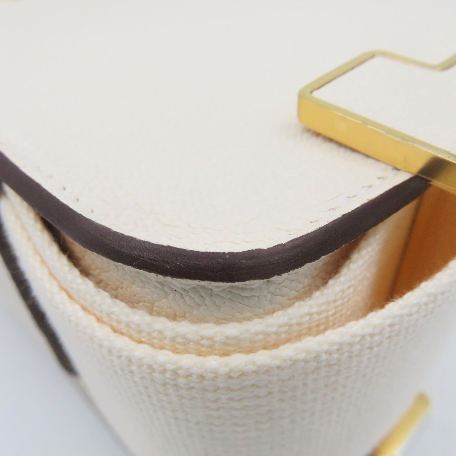 HERMES Chevre皮革Geta Shoulder Bag金扣肩背袋Nata奶油白色