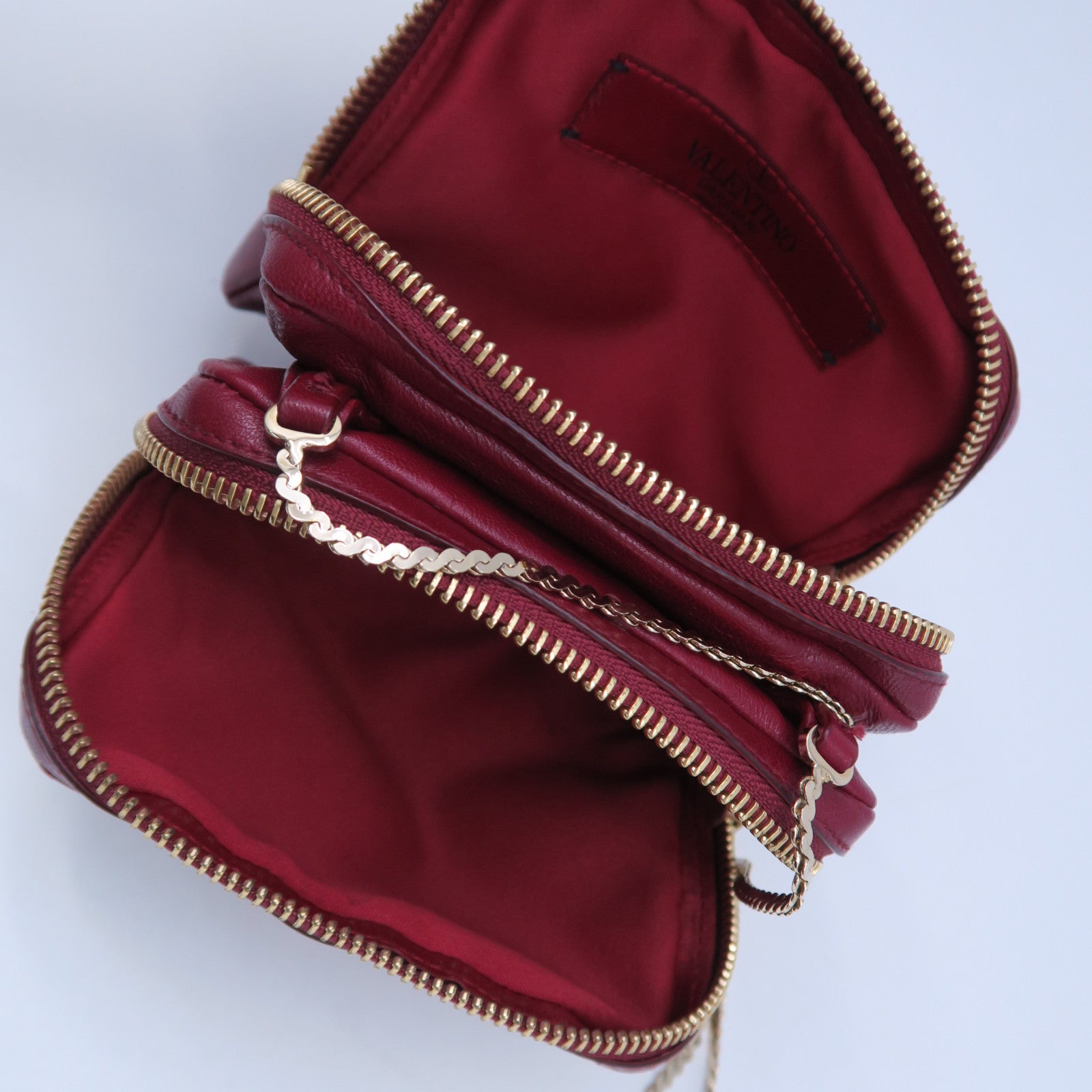 Valentino 羊皮皮革Chain Bag金扣鏈帶肩背袋紅色