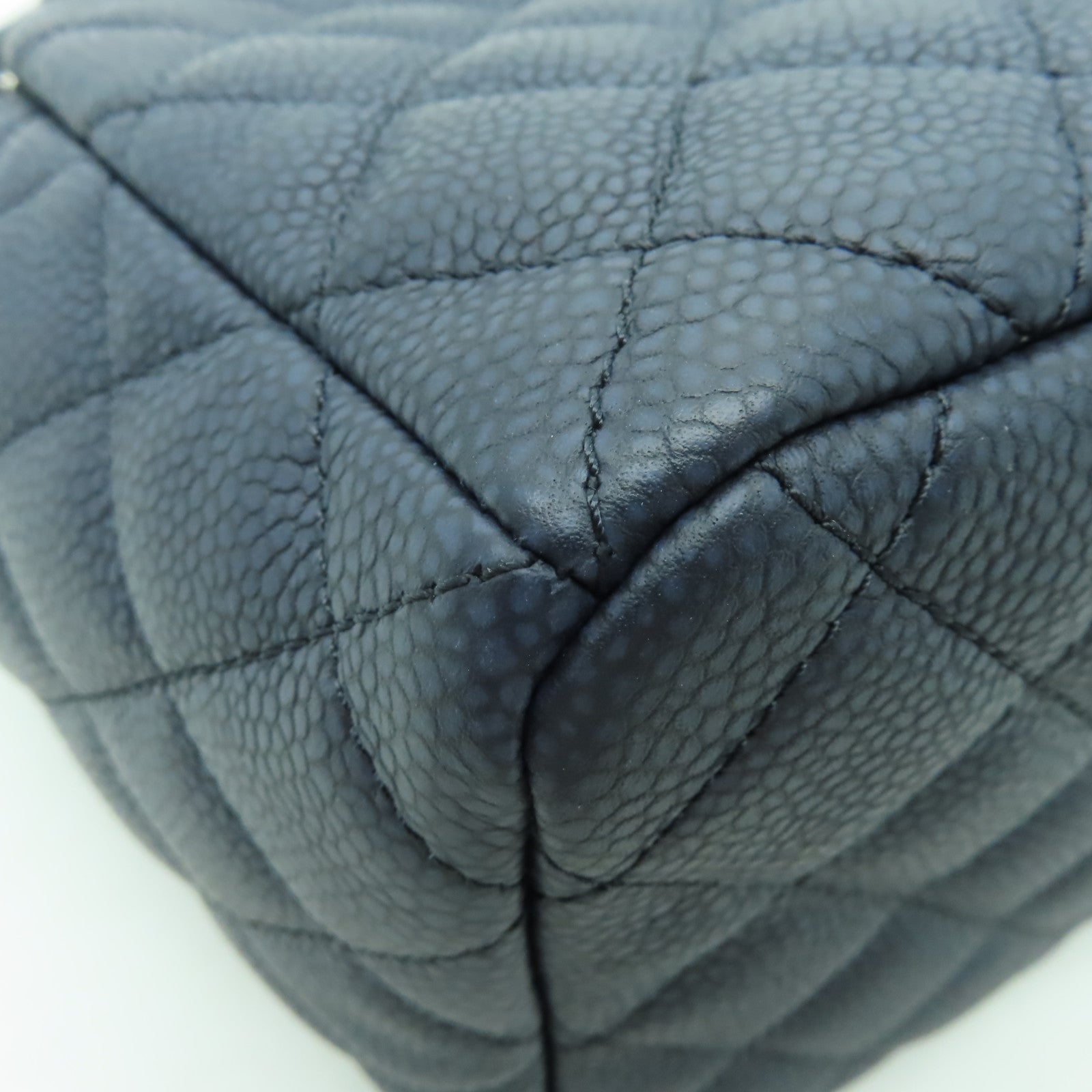 CHANEL 菱格Caviar皮革２Way Shoulder銀扣手挽肩背兩用袋藍色