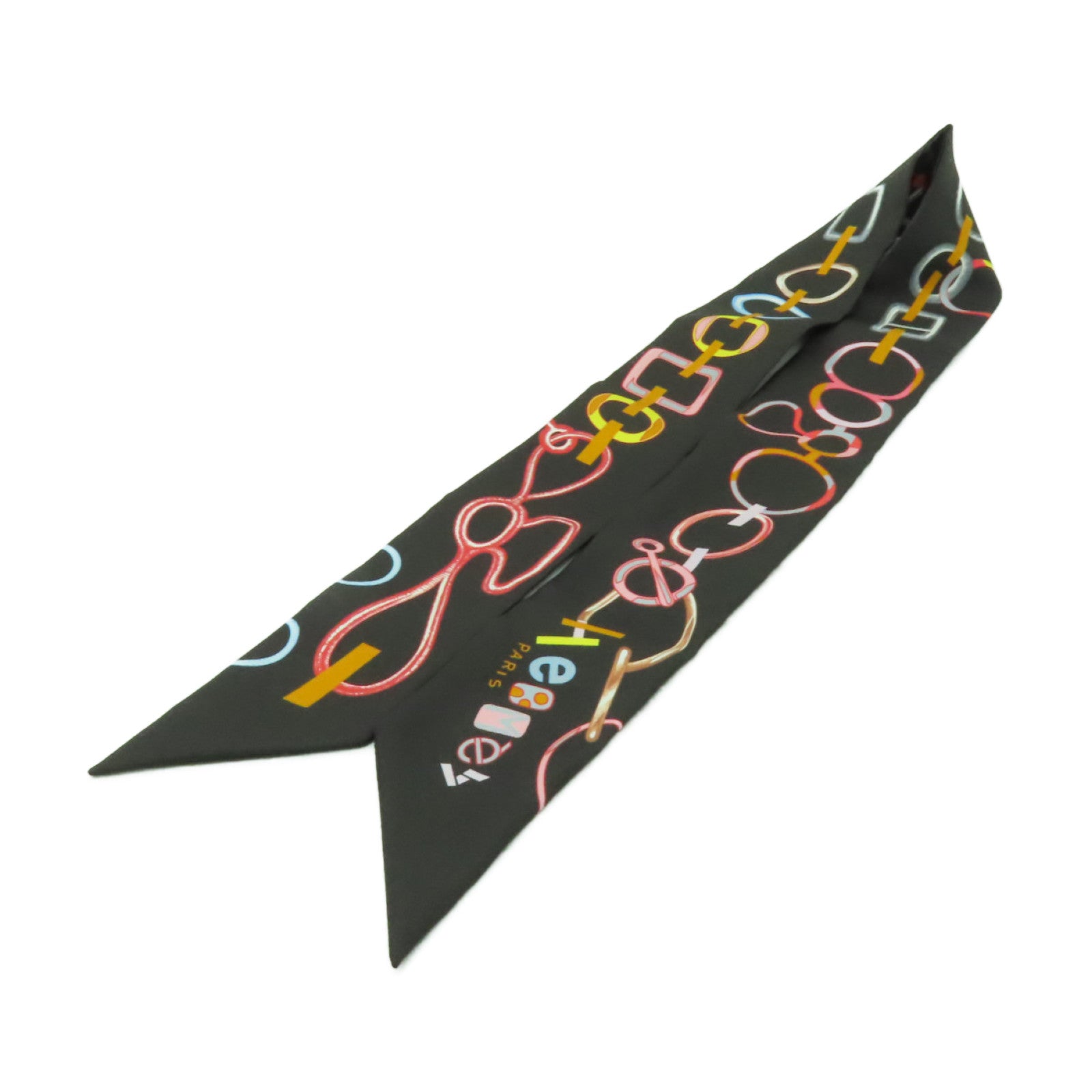 HERMES 絲質Twilly絲巾黑色/彩色