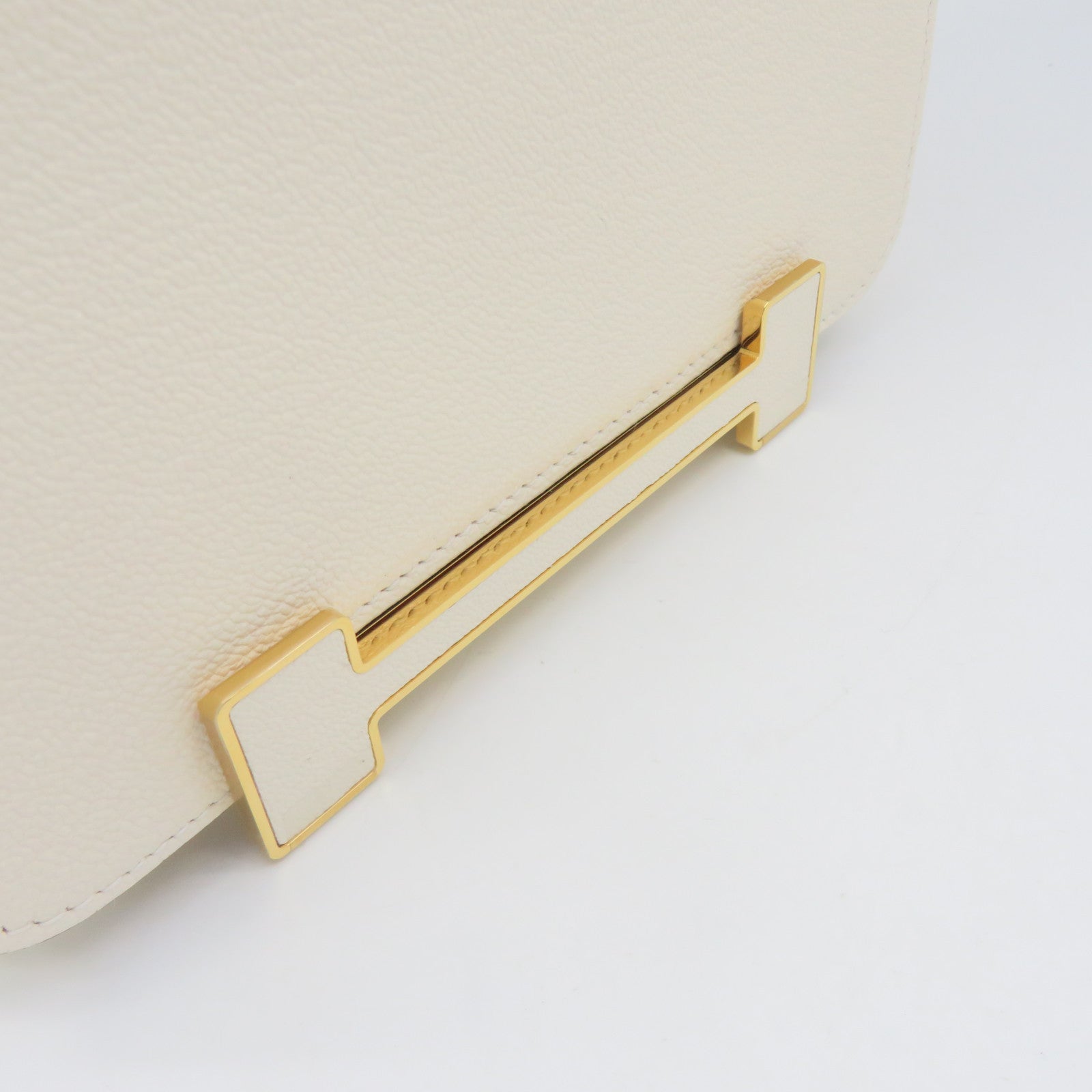 HERMES Chevre皮革Geta Shoulder Bag金扣肩背袋Nata奶油白色