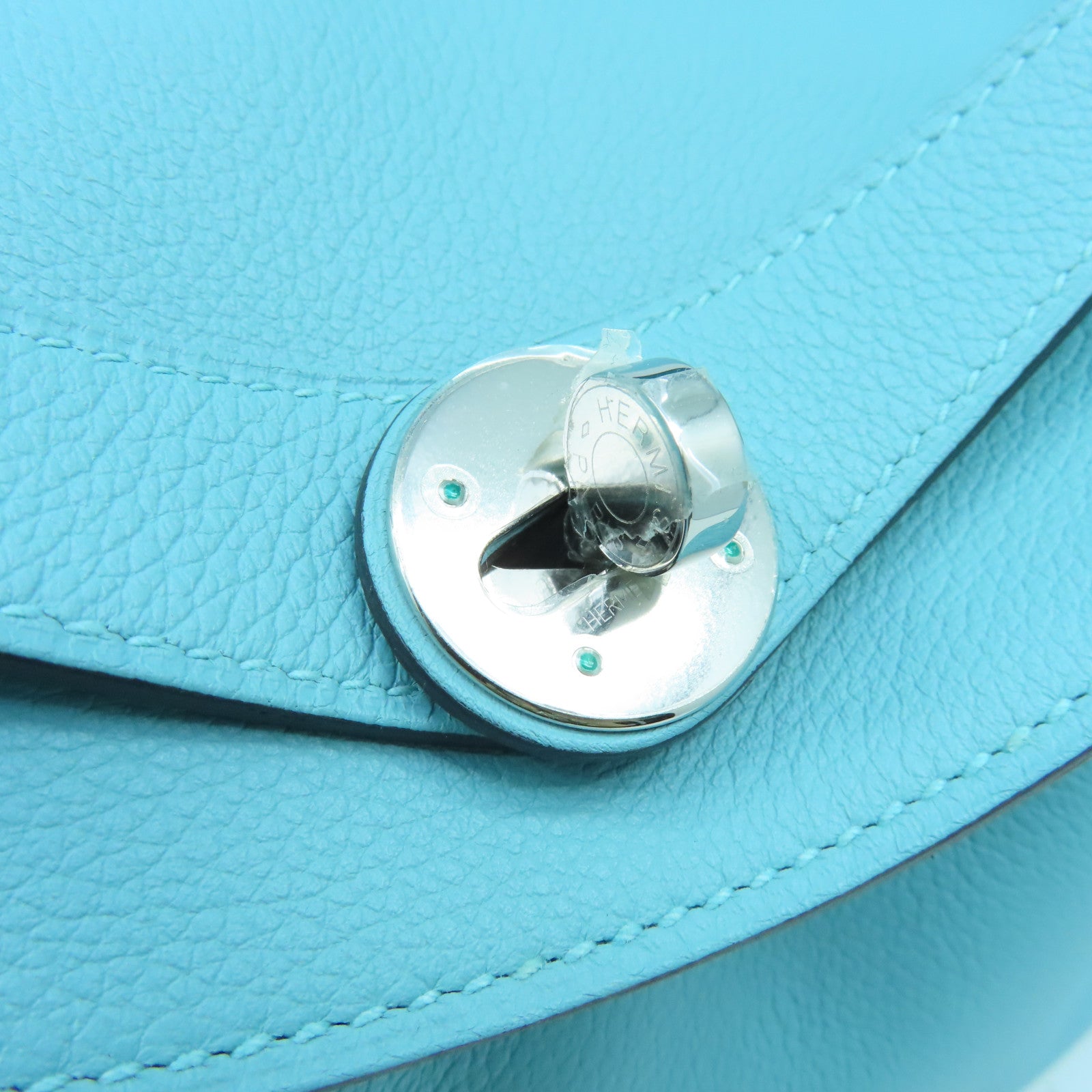 HERMES Evercolor皮革Lindy 30银扣手挽肩背两用袋Blue Atoll浅蓝色