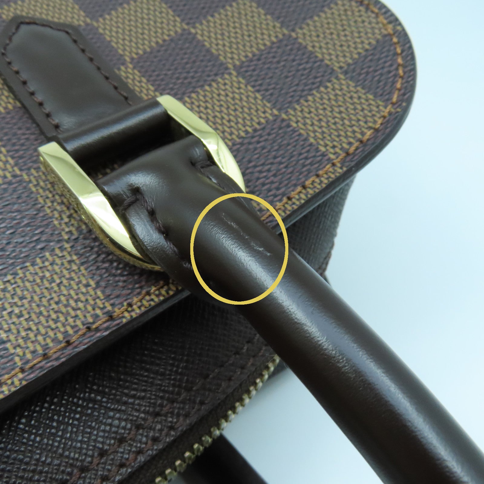 LOUIS VUITTON Damier Triana gold buckle handle bag brown