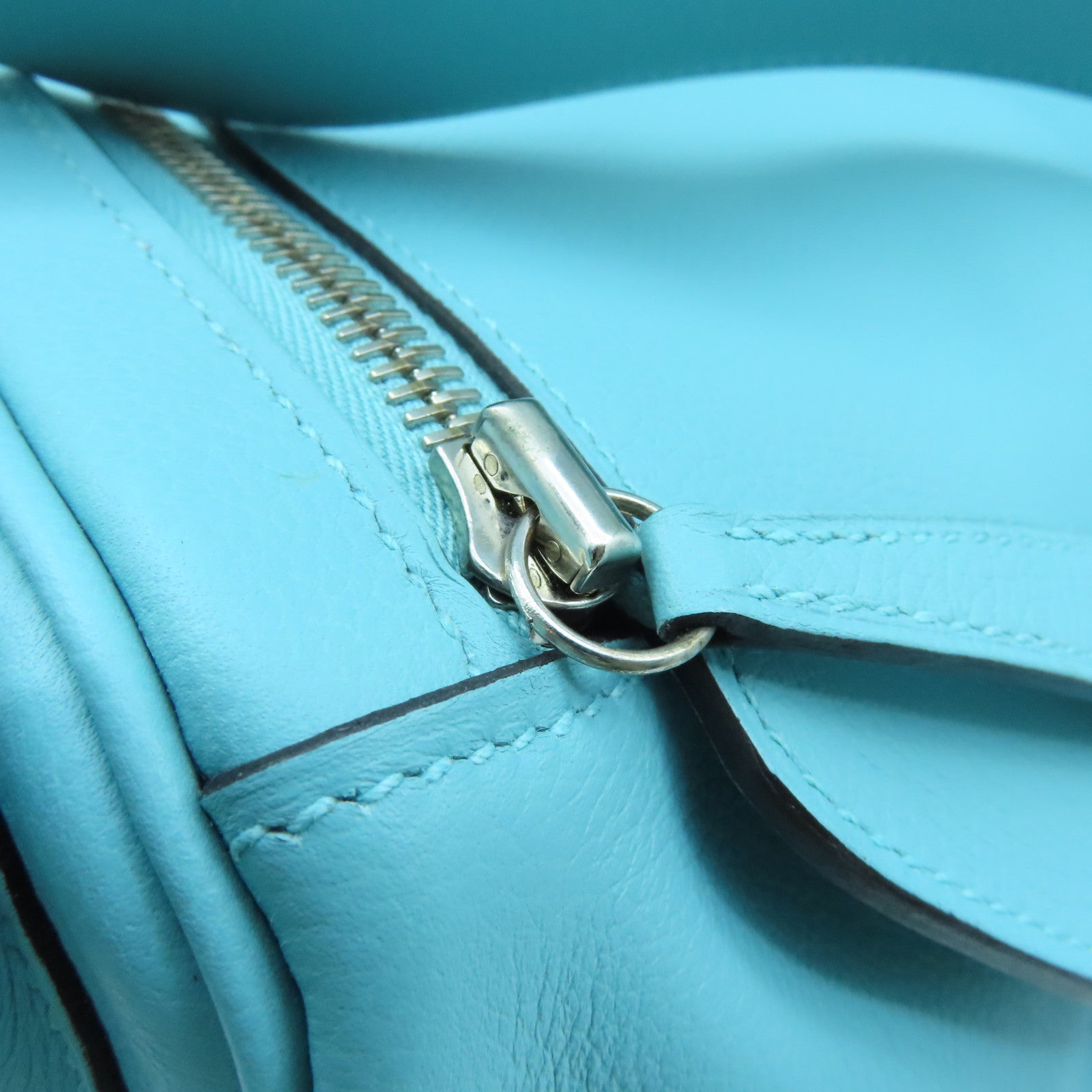 HERMES Evercolor皮革Lindy 30银扣手挽肩背两用袋Blue Atoll浅蓝色