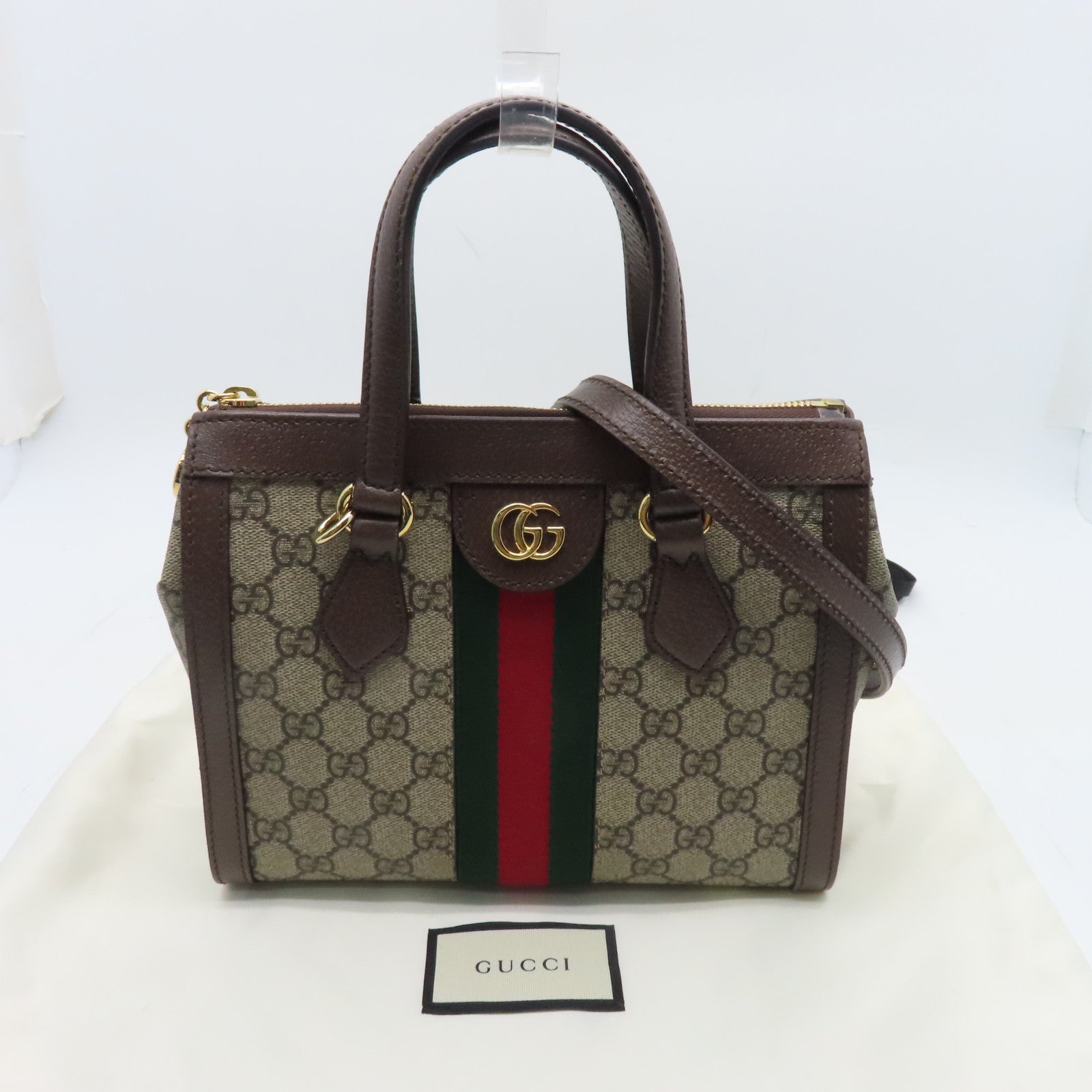 GUCCI 【激減優惠】塗層帆布Ophidia GG金扣手挽肩背兩用袋棕色