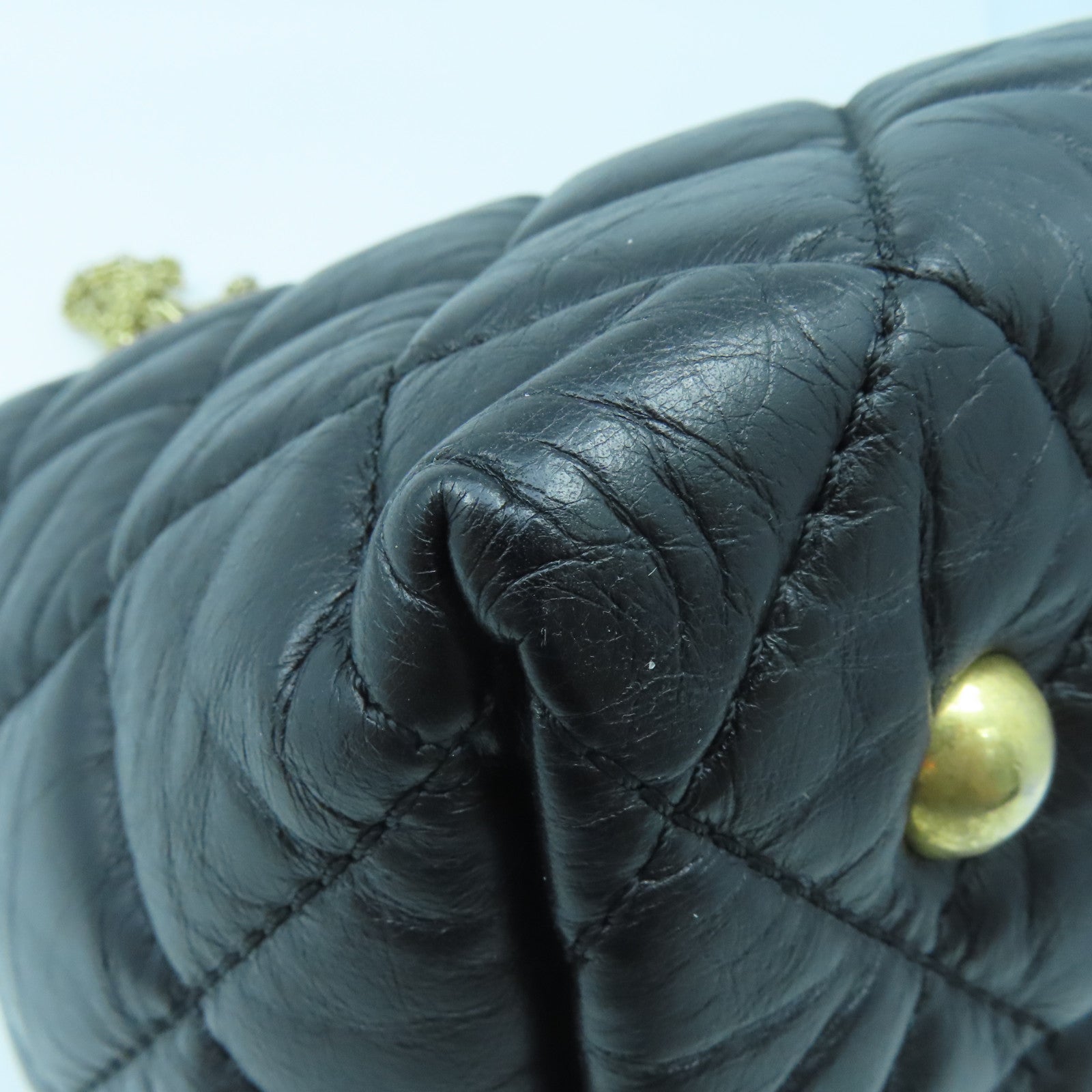 CHANEL Rhombus Aged Calf Leather 2.55 Gold Buckle Shoulder Bag Black