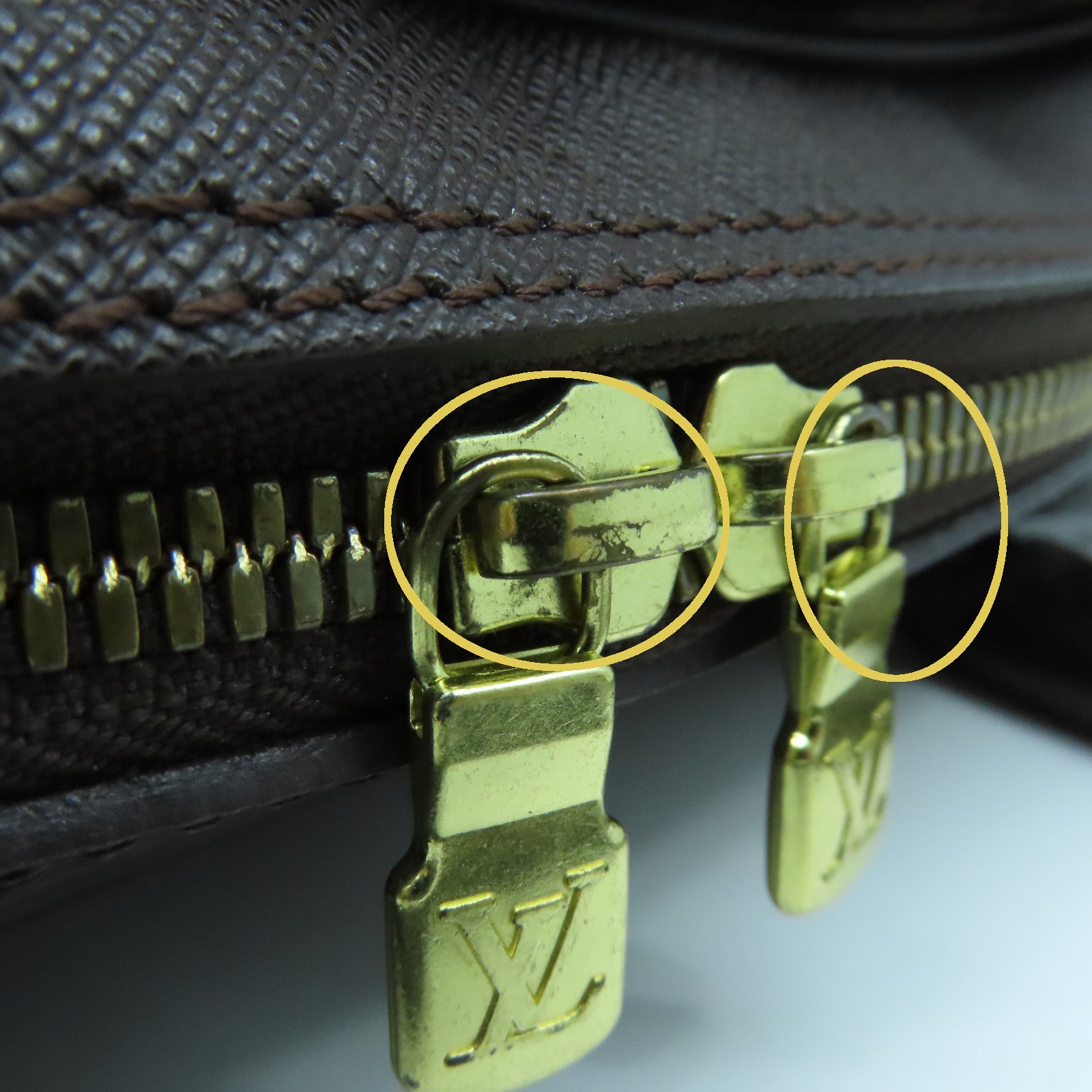 LOUIS VUITTON Damier Triana gold buckle handle bag brown