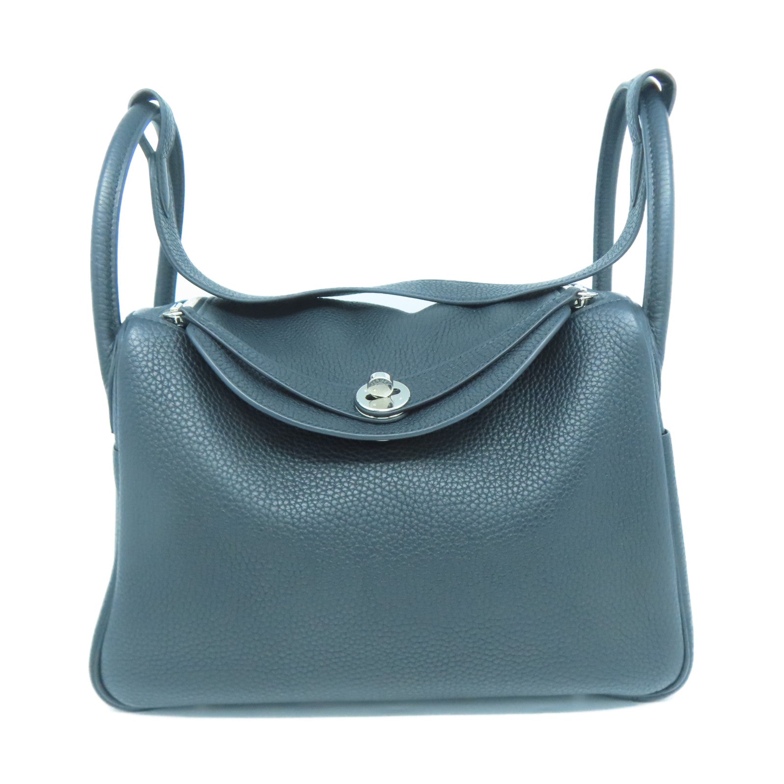 HERMES Clemence皮革Lindy 30銀扣肩背袋經典黑