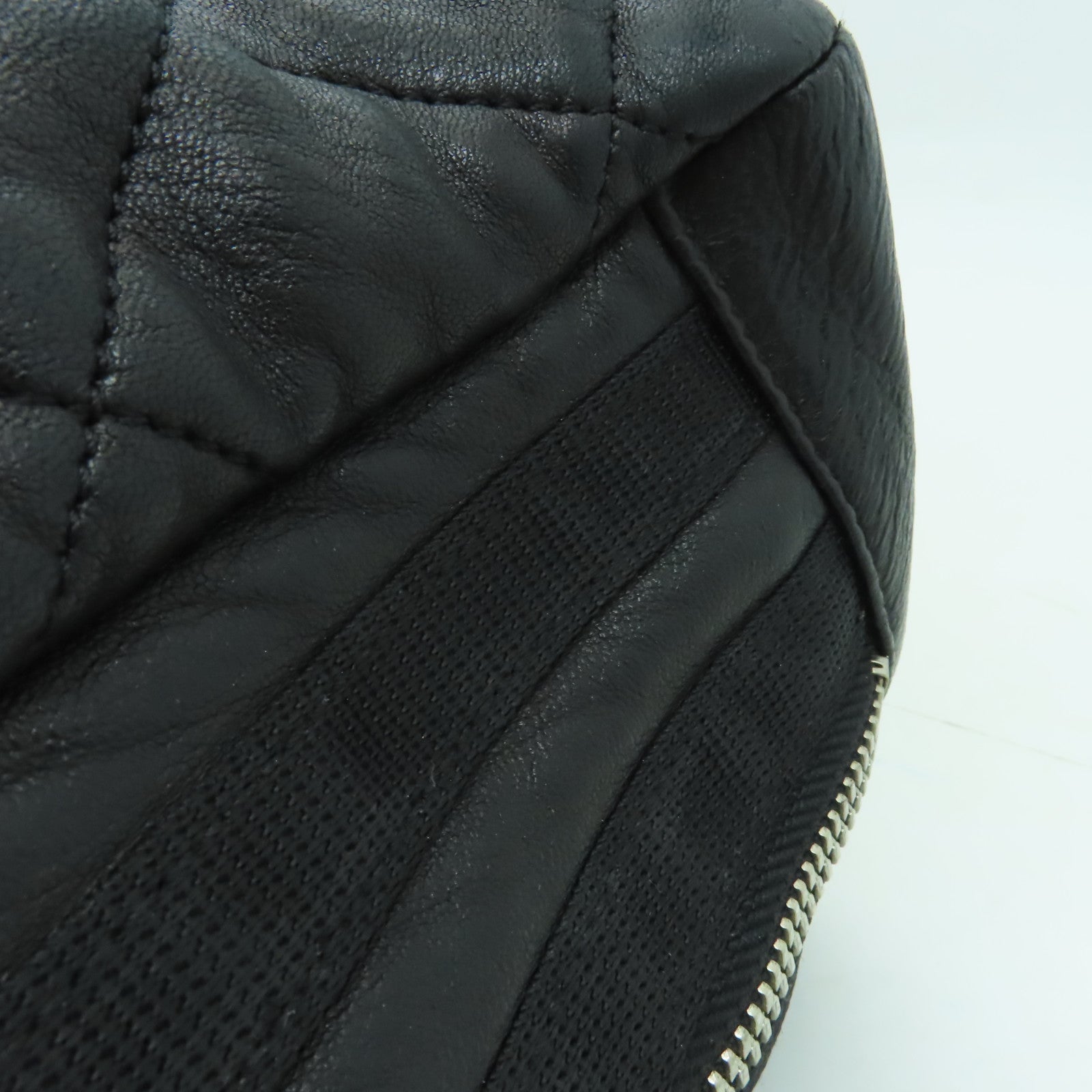 CHANEL 菱格牛皮皮革Chain Shoulder Bag銀扣鏈帶肩背袋黒色