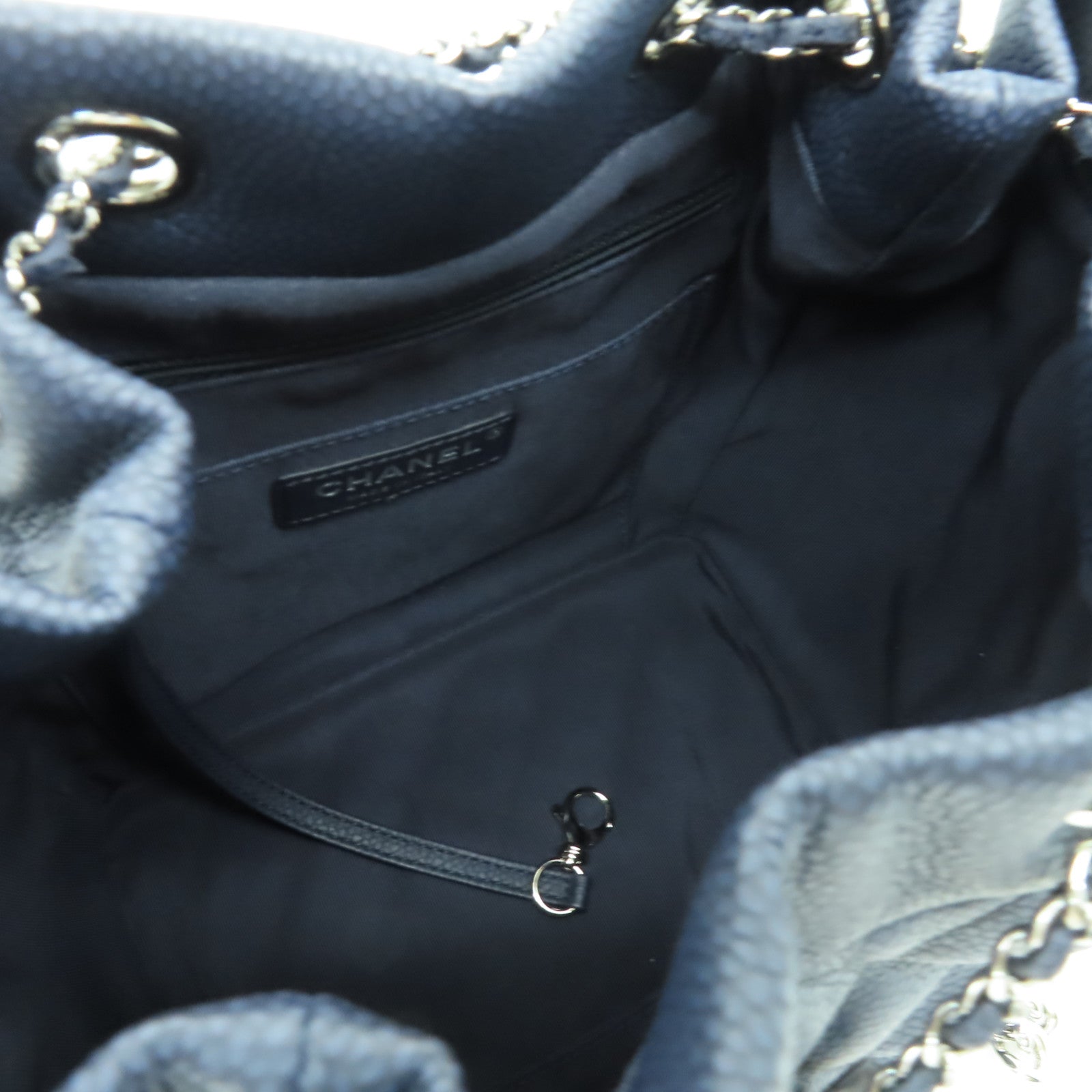 CHANEL 菱格Caviar皮革２Way Shoulder銀扣手挽肩背兩用袋藍色