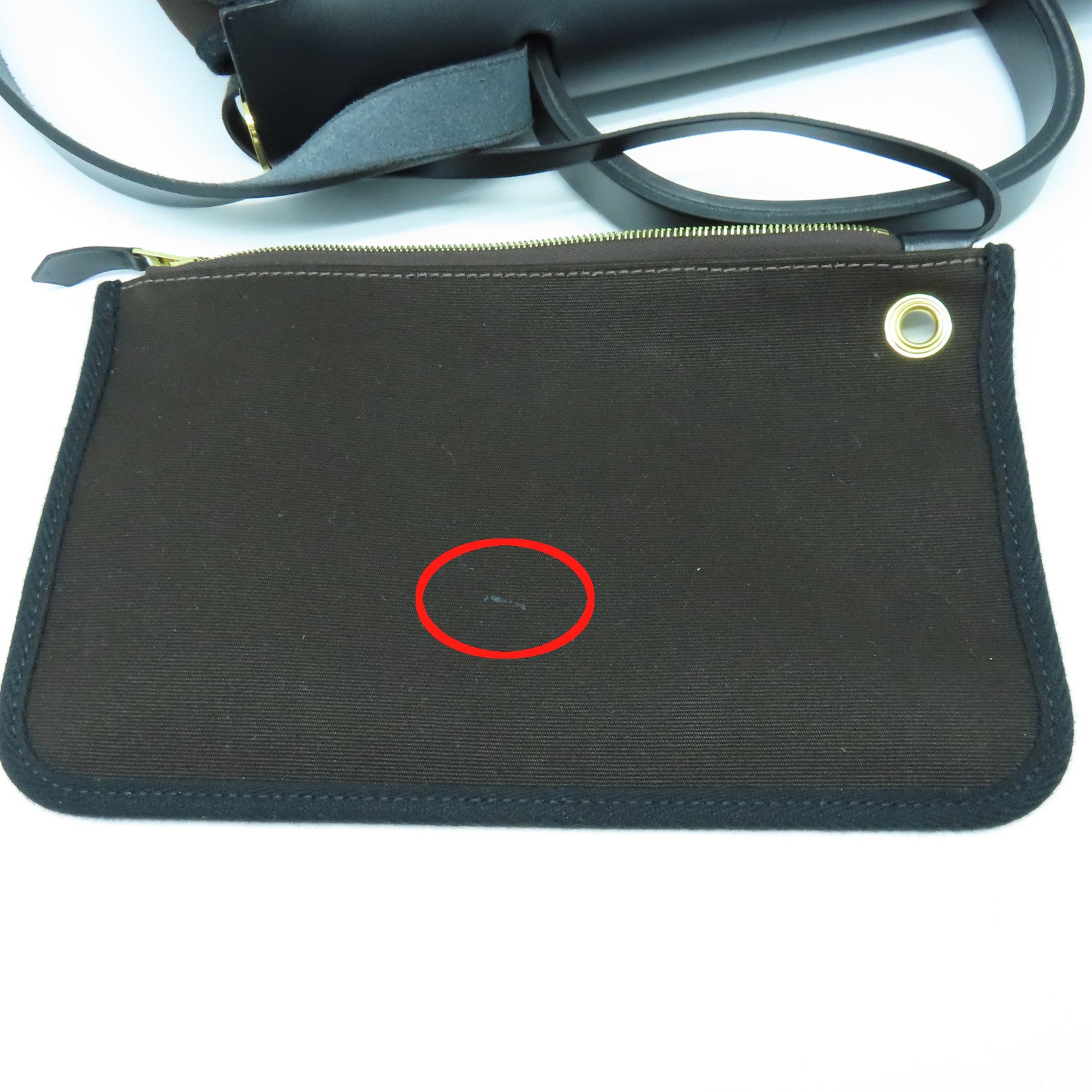 HERMES 帆布Herbag PM金扣手挽肩背两用袋咖啡色/黑色