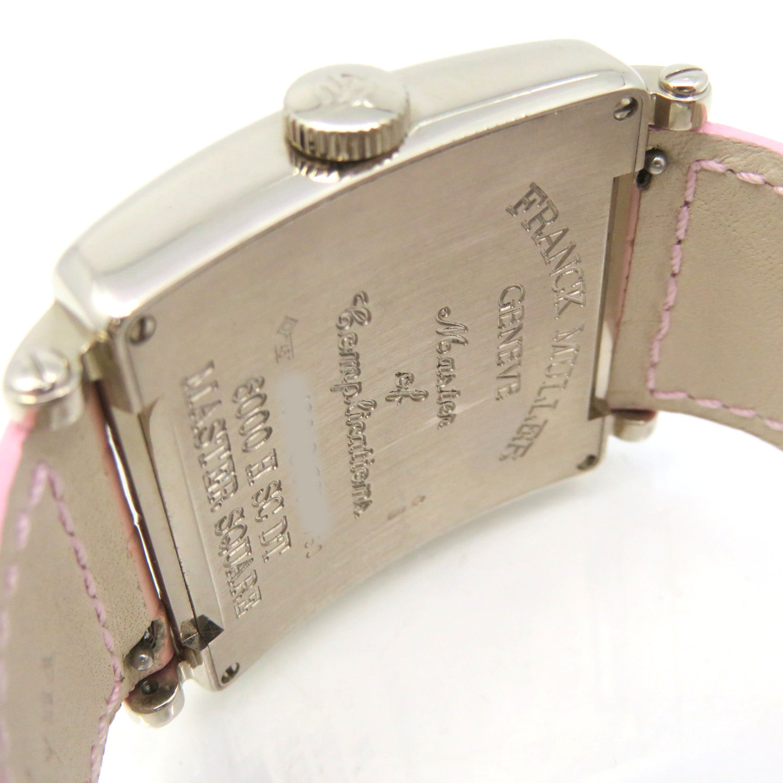 FRANCK MULLER Master Square Watch不鏽鋼/鱷魚皮革帶自動機芯手錶米白色/粉紅色