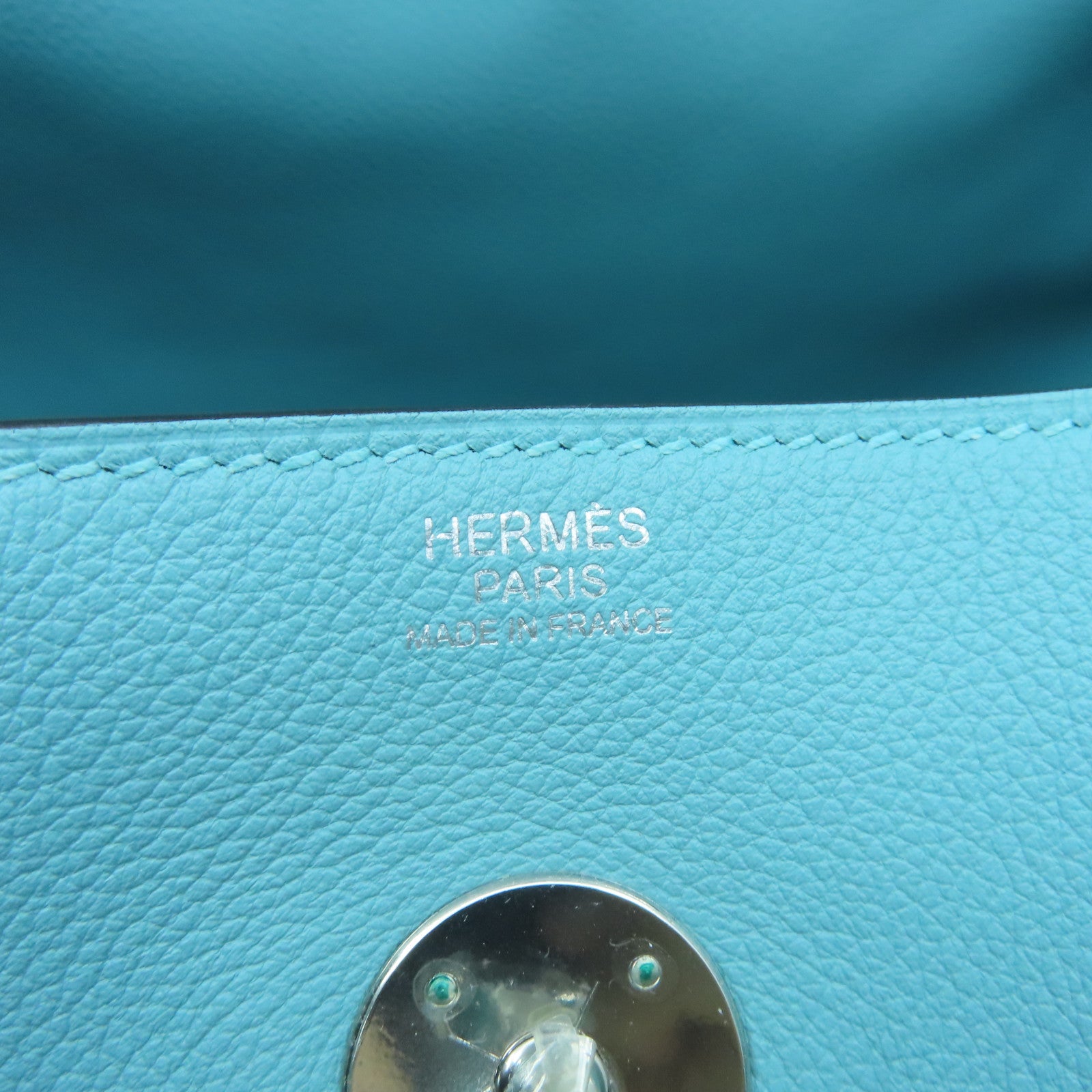 HERMES Evercolor皮革Lindy 30银扣手挽肩背两用袋Blue Atoll浅蓝色