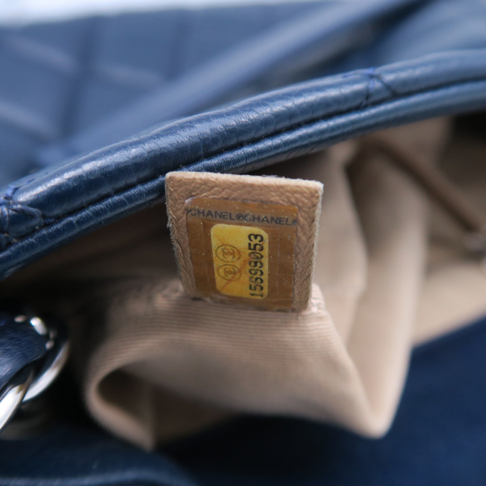 CHANEL 菱格牛皮皮革Chain Shoulder Bag銀扣鏈帶肩背袋藍色