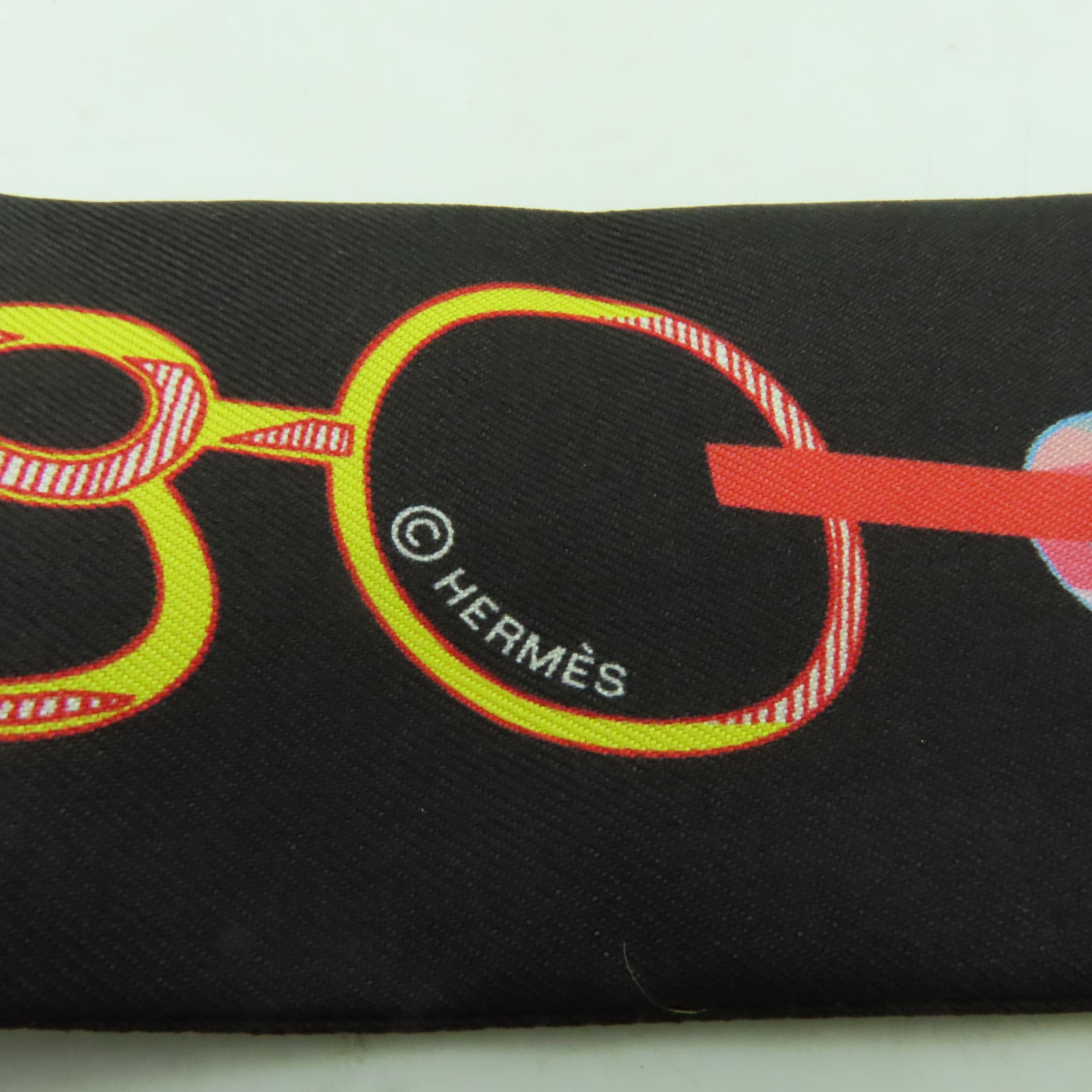 HERMES 絲質Twilly絲巾黑色/彩色