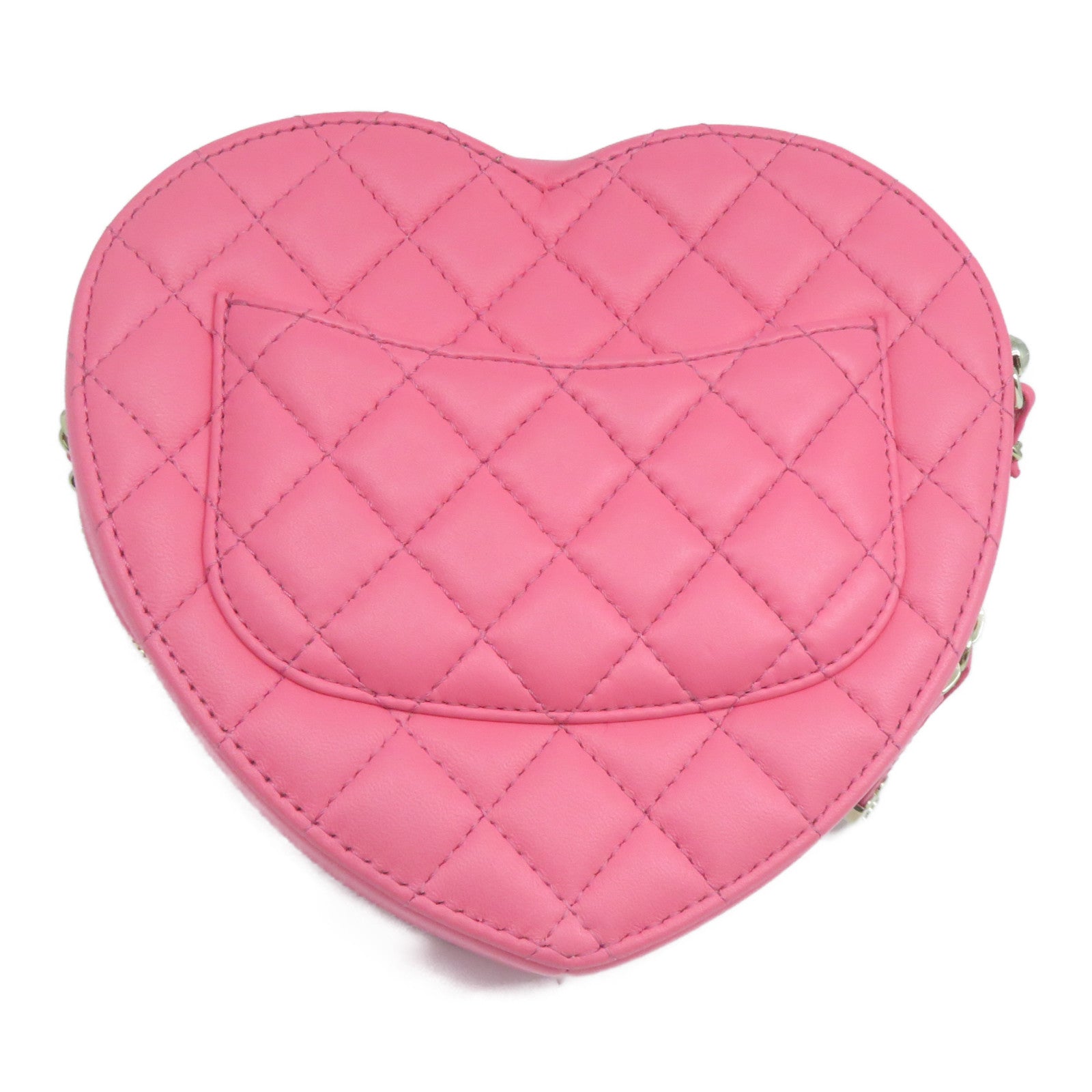 CHANEL 菱格羊皮皮革Heart Chain Bag金扣鏈帶肩背袋桃紅色