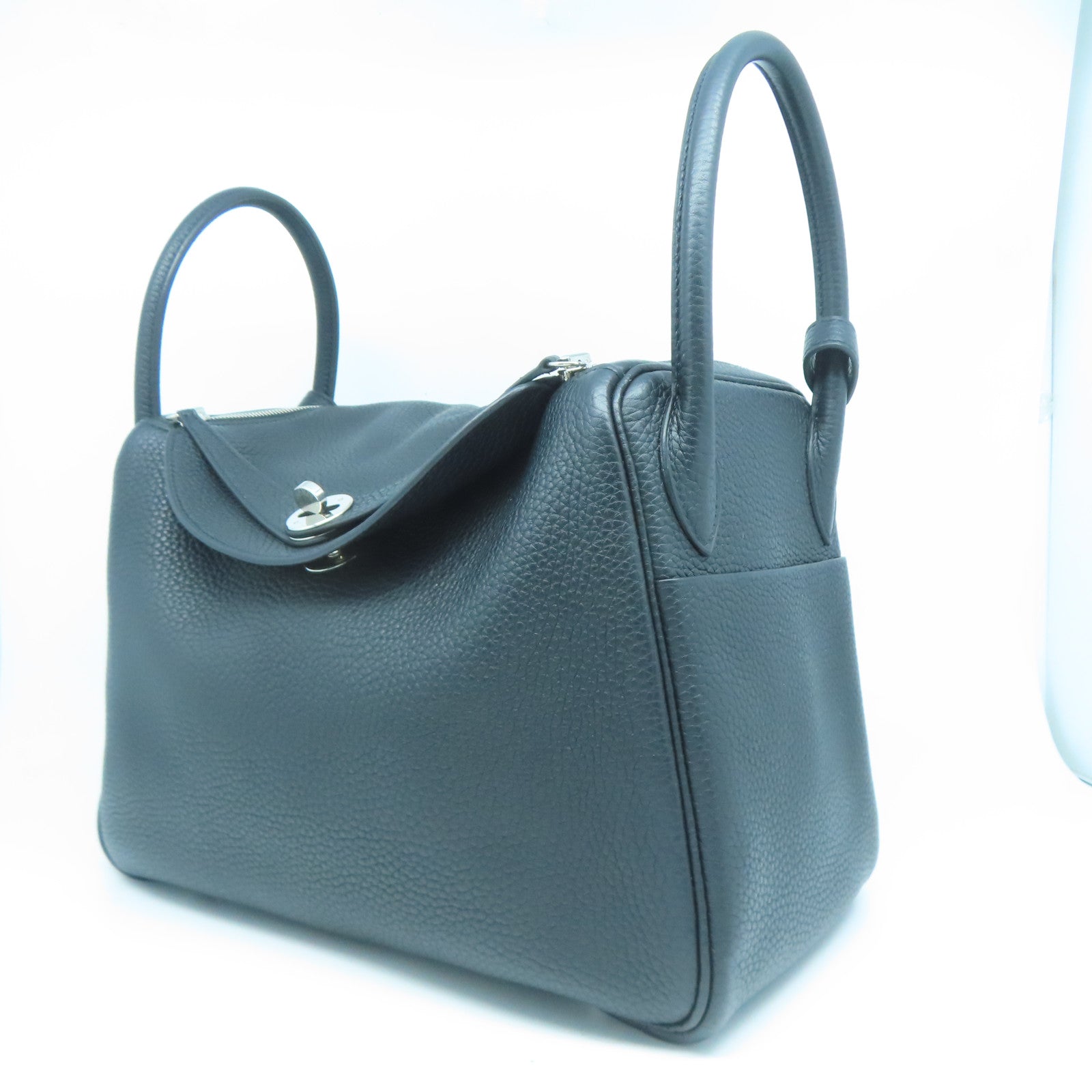 HERMES Clemence皮革Lindy 30銀扣肩背袋經典黑