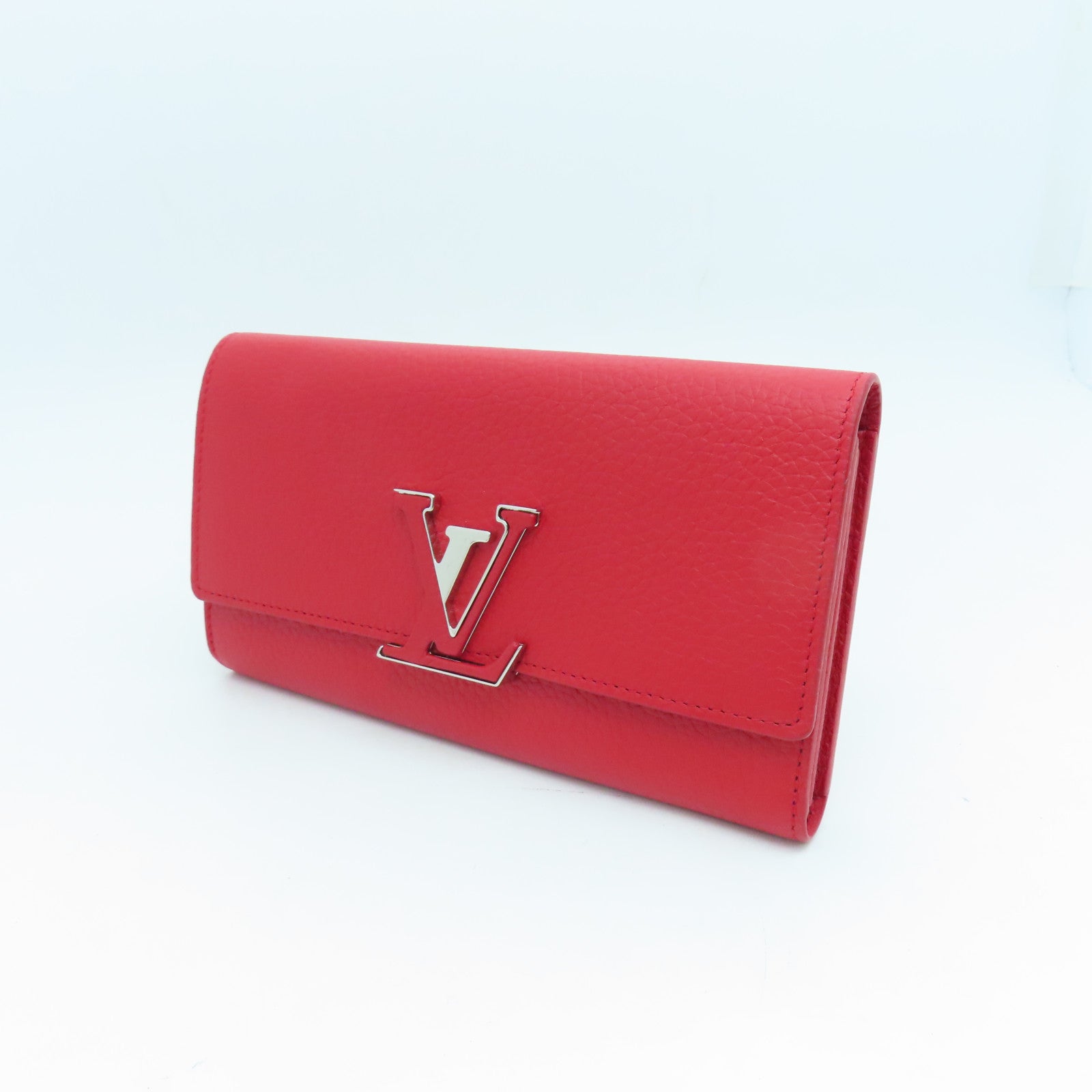 LOUIS VUITTON 牛皮皮革Capucines Wallet银扣长钱包红色