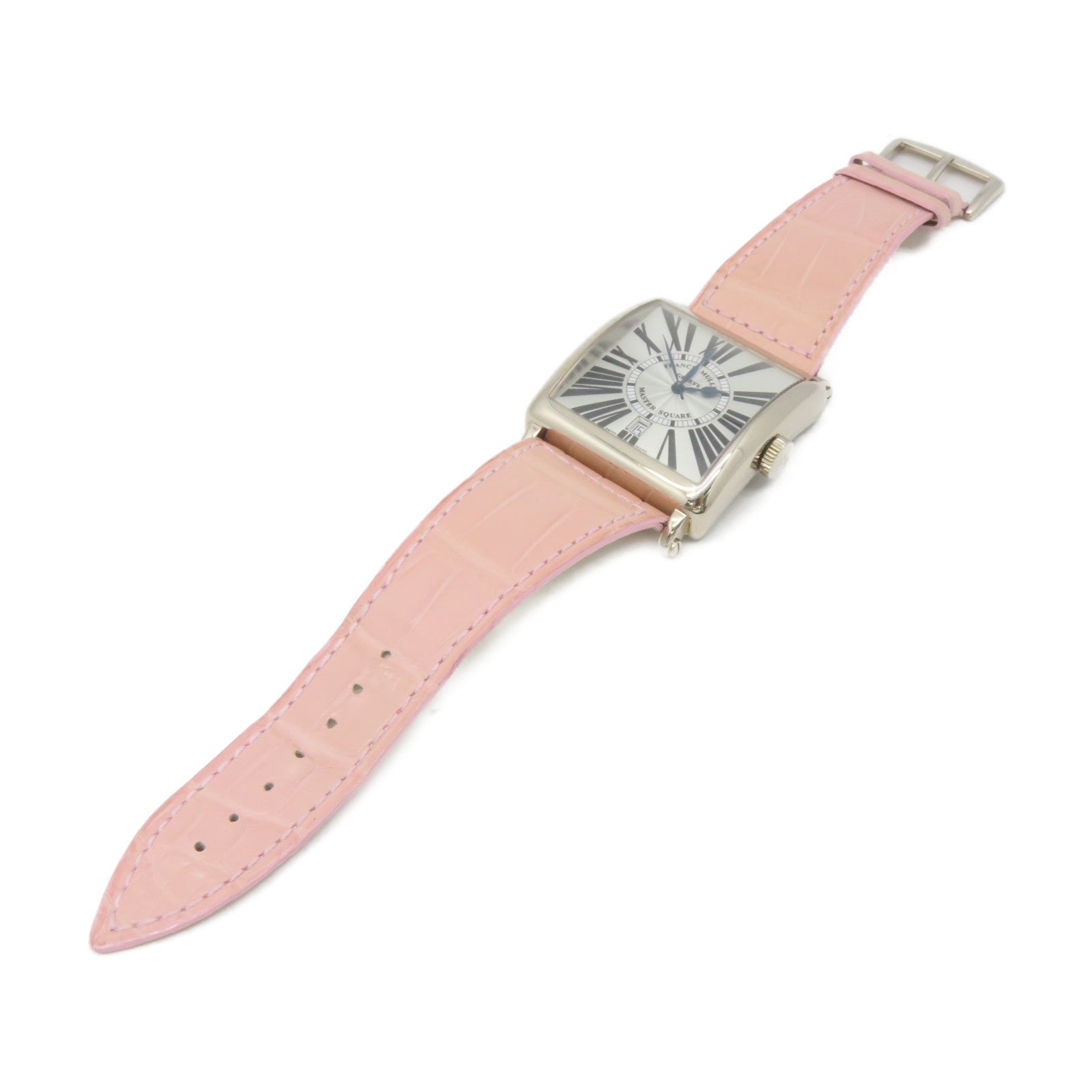 FRANCK MULLER Master Square Watch不鏽鋼/鱷魚皮革帶自動機芯手錶米白色/粉紅色