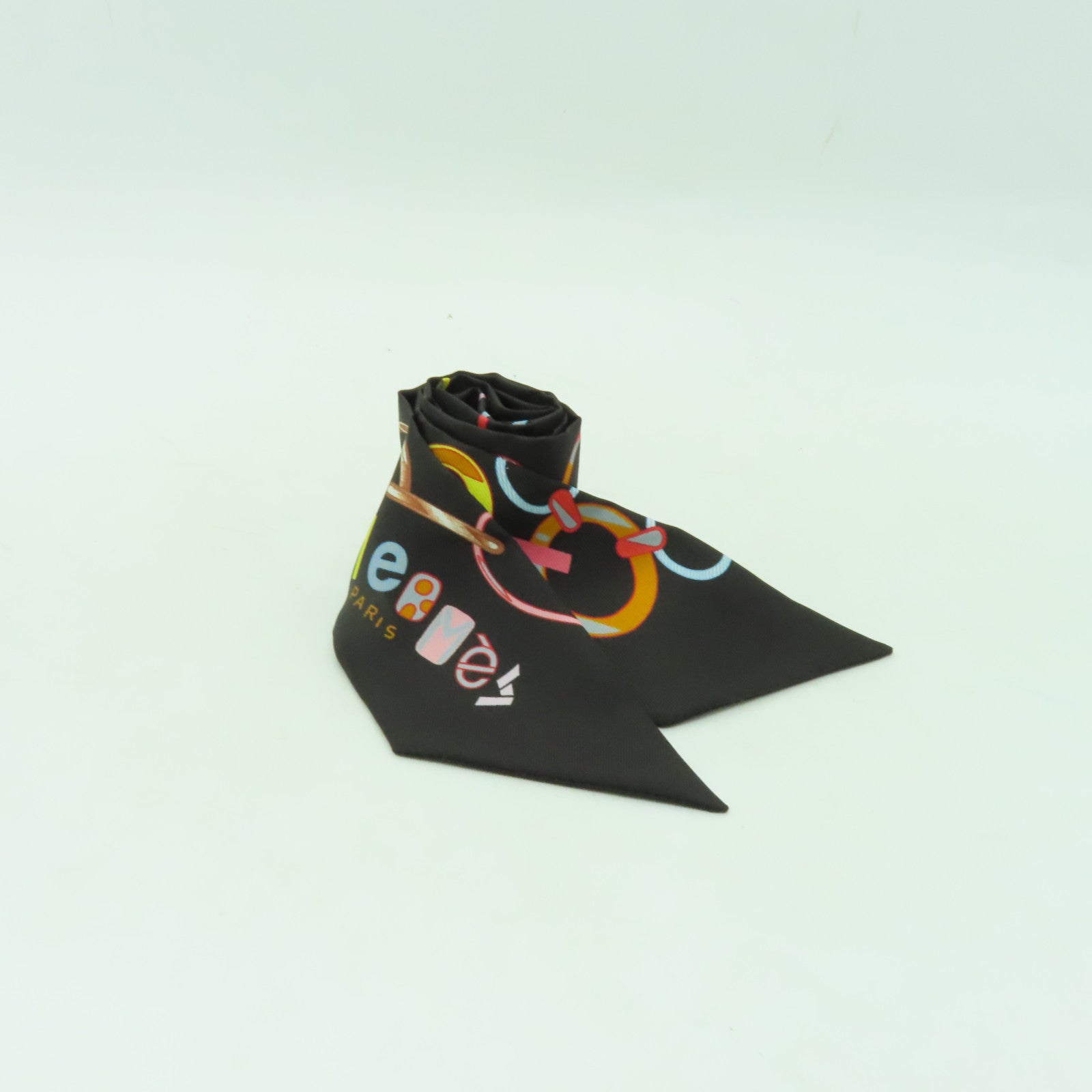 HERMES 絲質Twilly絲巾黑色/彩色