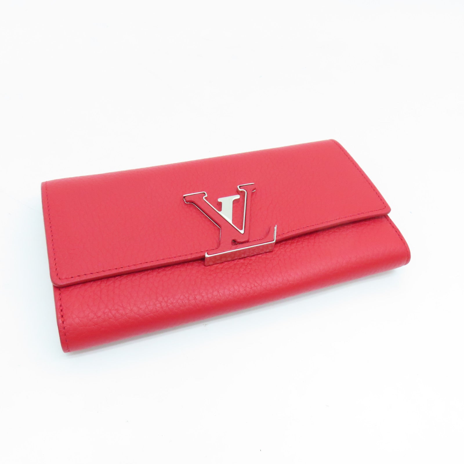 LOUIS VUITTON 牛皮皮革Capucines Wallet银扣长钱包红色