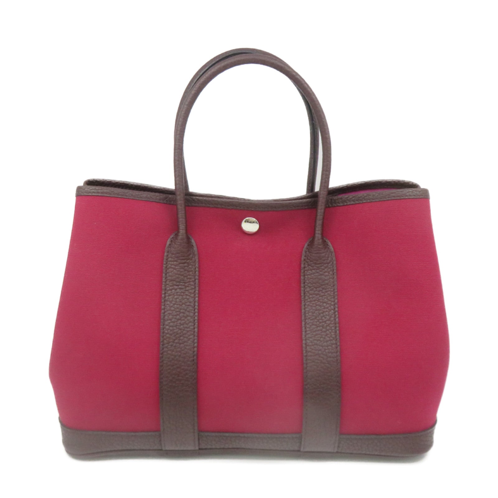 HERMES 【激減優惠】Toile H帆布Garden Party TPM Hand Bag銀扣手挽袋OG酒紅色