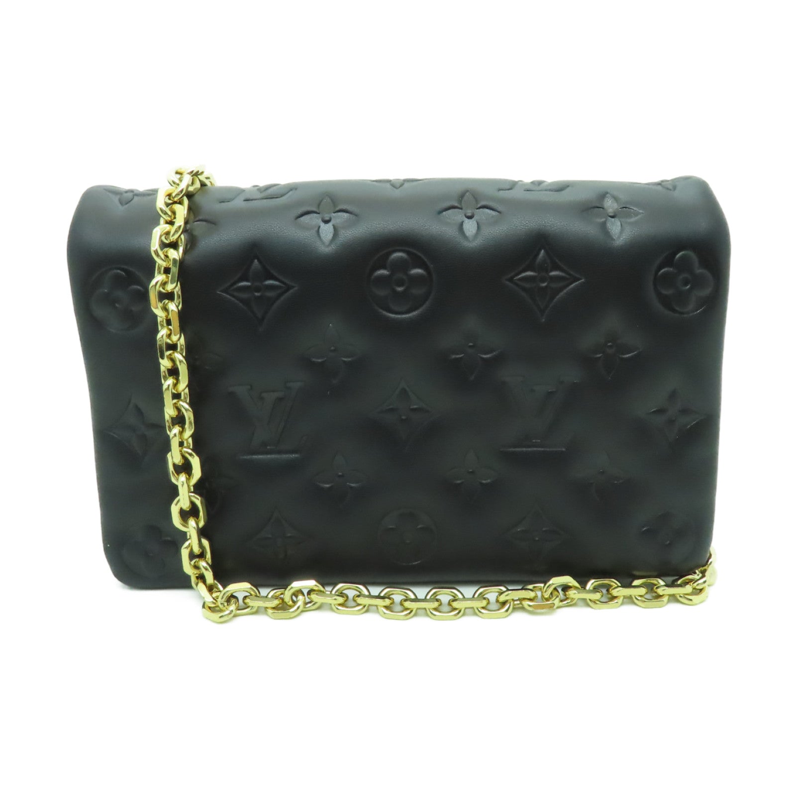 LOUIS VUITTON Monogram Embossed Pochette Coussin金扣肩背袋黑色