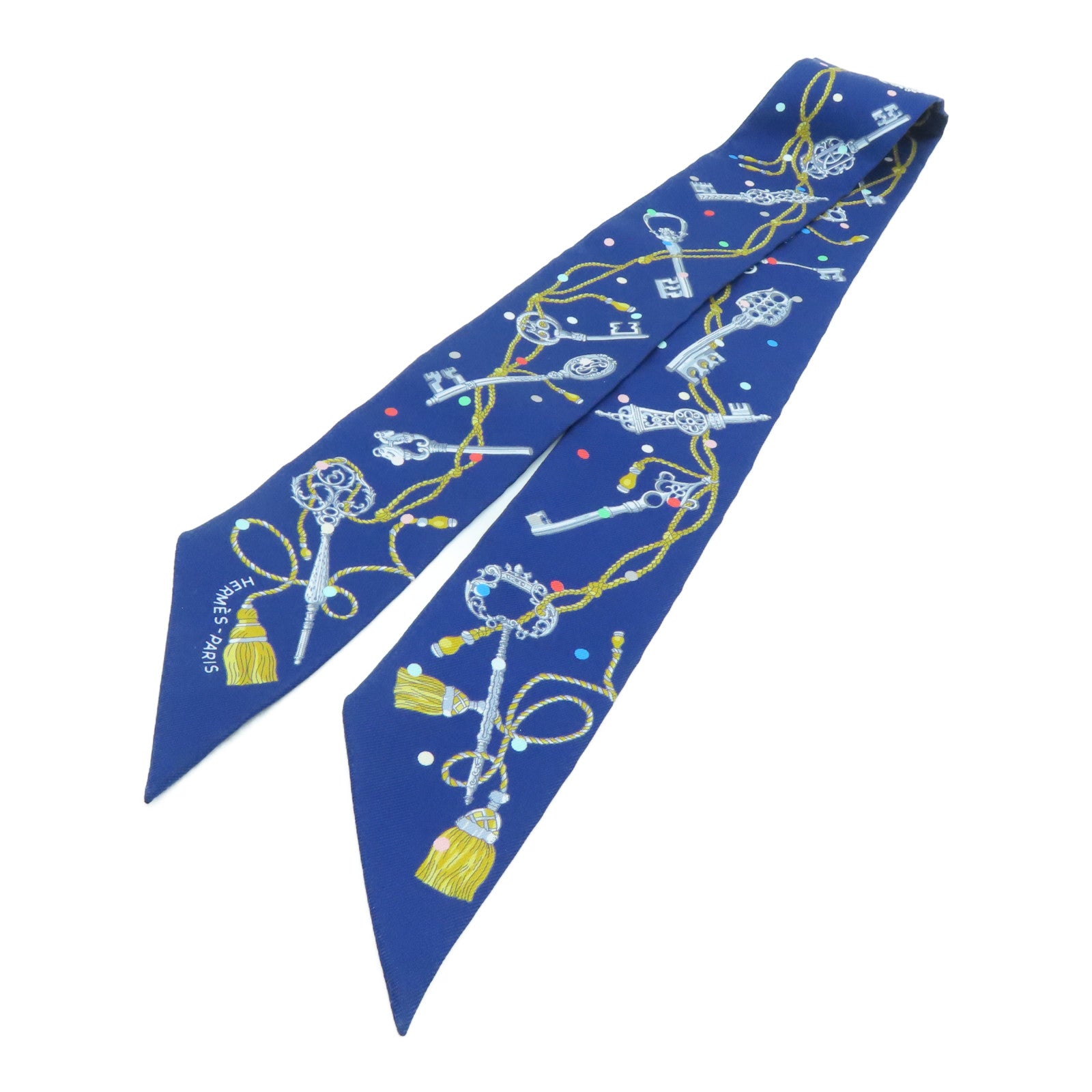 HERMES 【激減優惠】絲質Twilly絲巾藍色