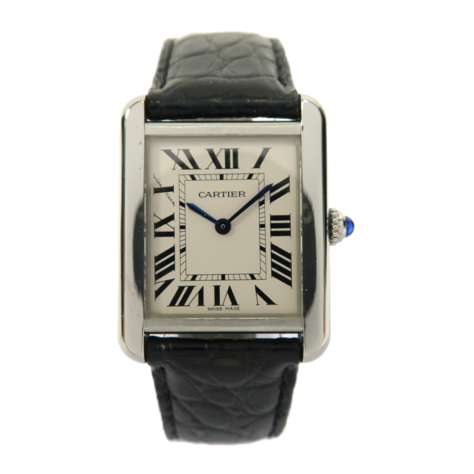 CARTIER Tank Solo不鏽鋼/皮革帶手錶石英機芯米色