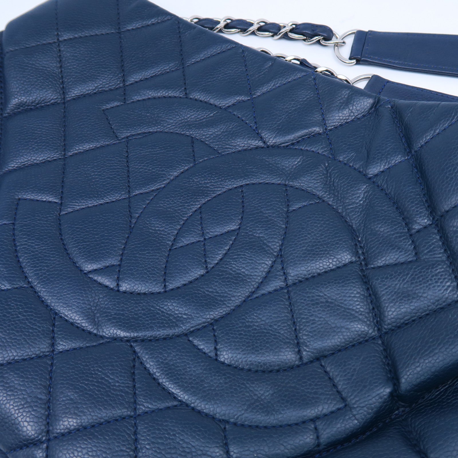 CHANEL 菱格牛皮皮革Chain Shoulder Bag銀扣鏈帶肩背袋藍色