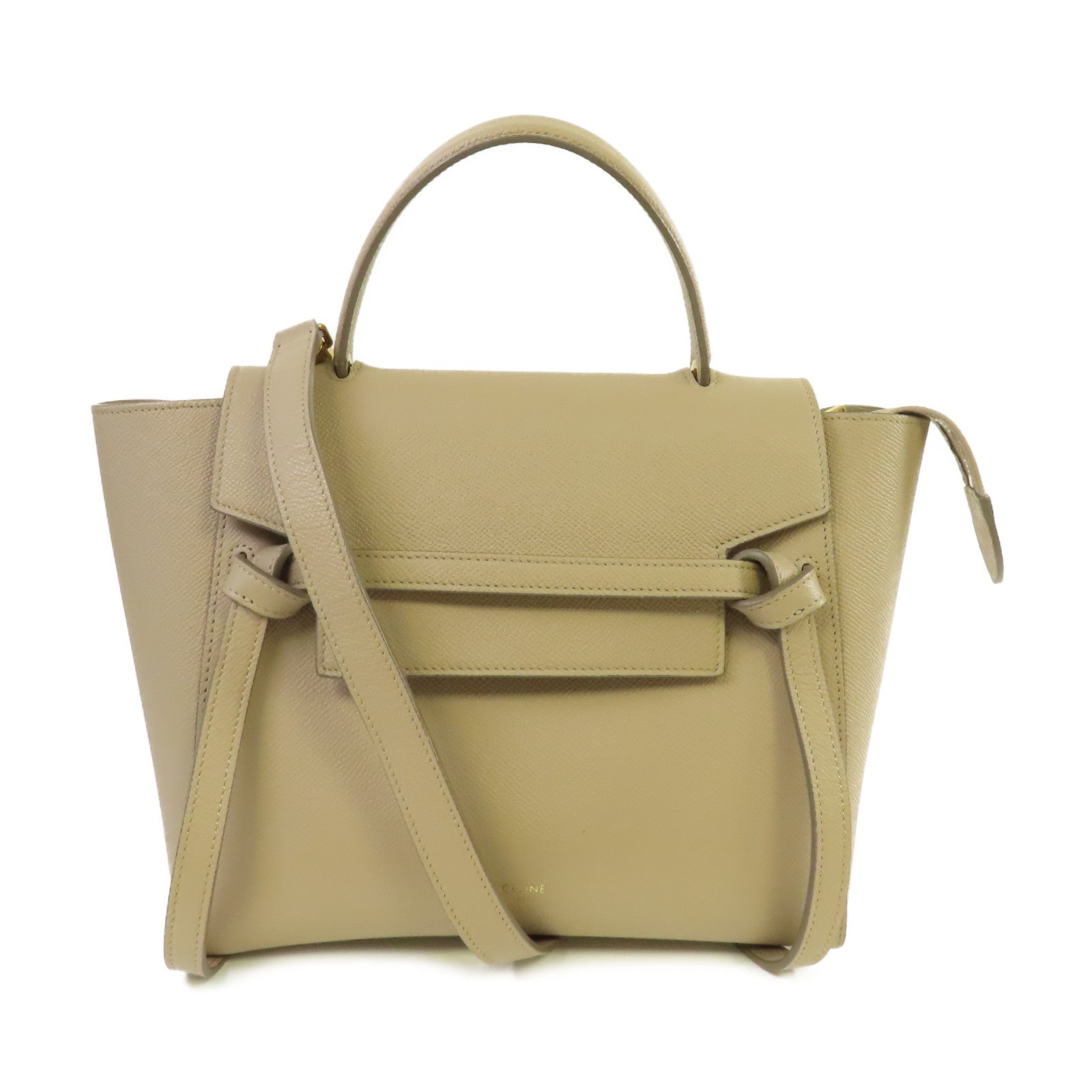 CELINE 牛皮皮革Micro Belt Bag 2Way Shoulder Bag金扣手挽肩背兩用袋杏色