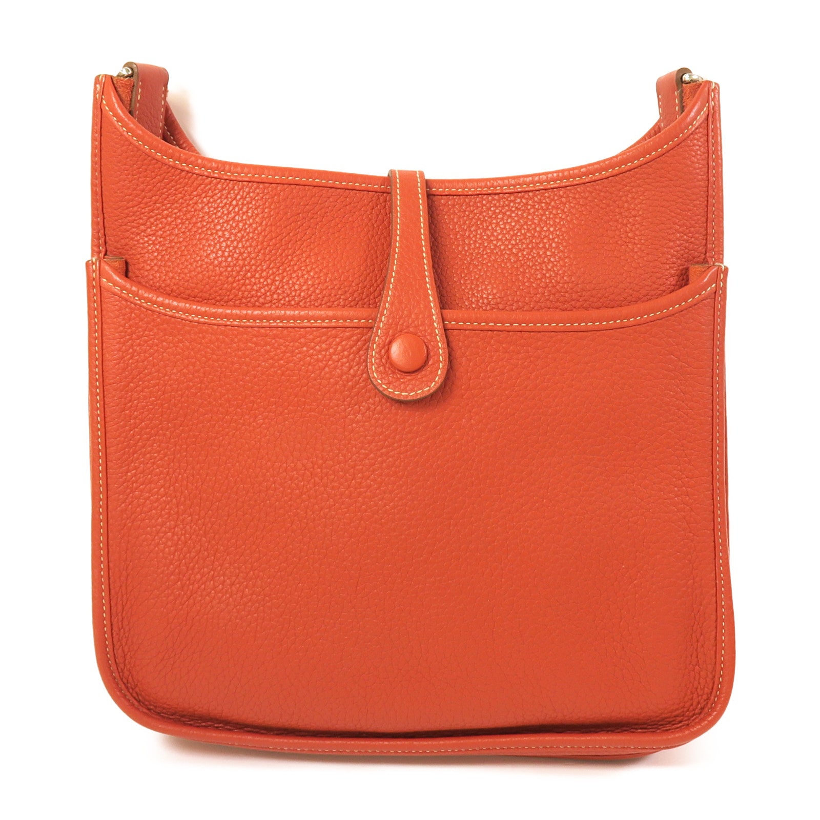 HERMES Clemence皮革Evelyne PM銀扣肩背袋橙色