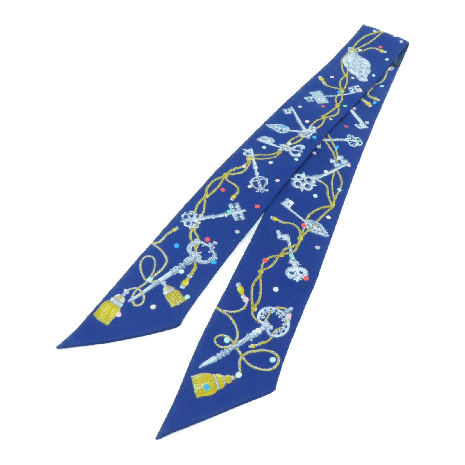 HERMES 【激減優惠】絲質Twilly絲巾藍色