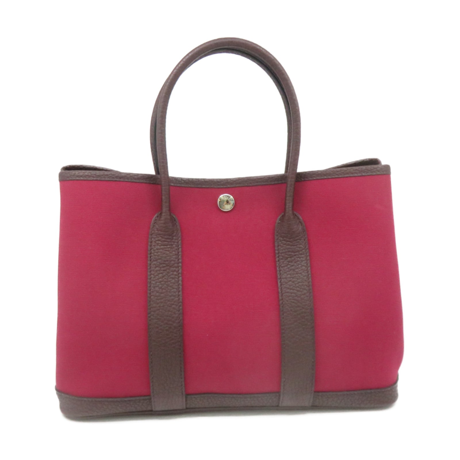 HERMES 【激減優惠】Toile H帆布Garden Party TPM Hand Bag銀扣手挽袋OG酒紅色