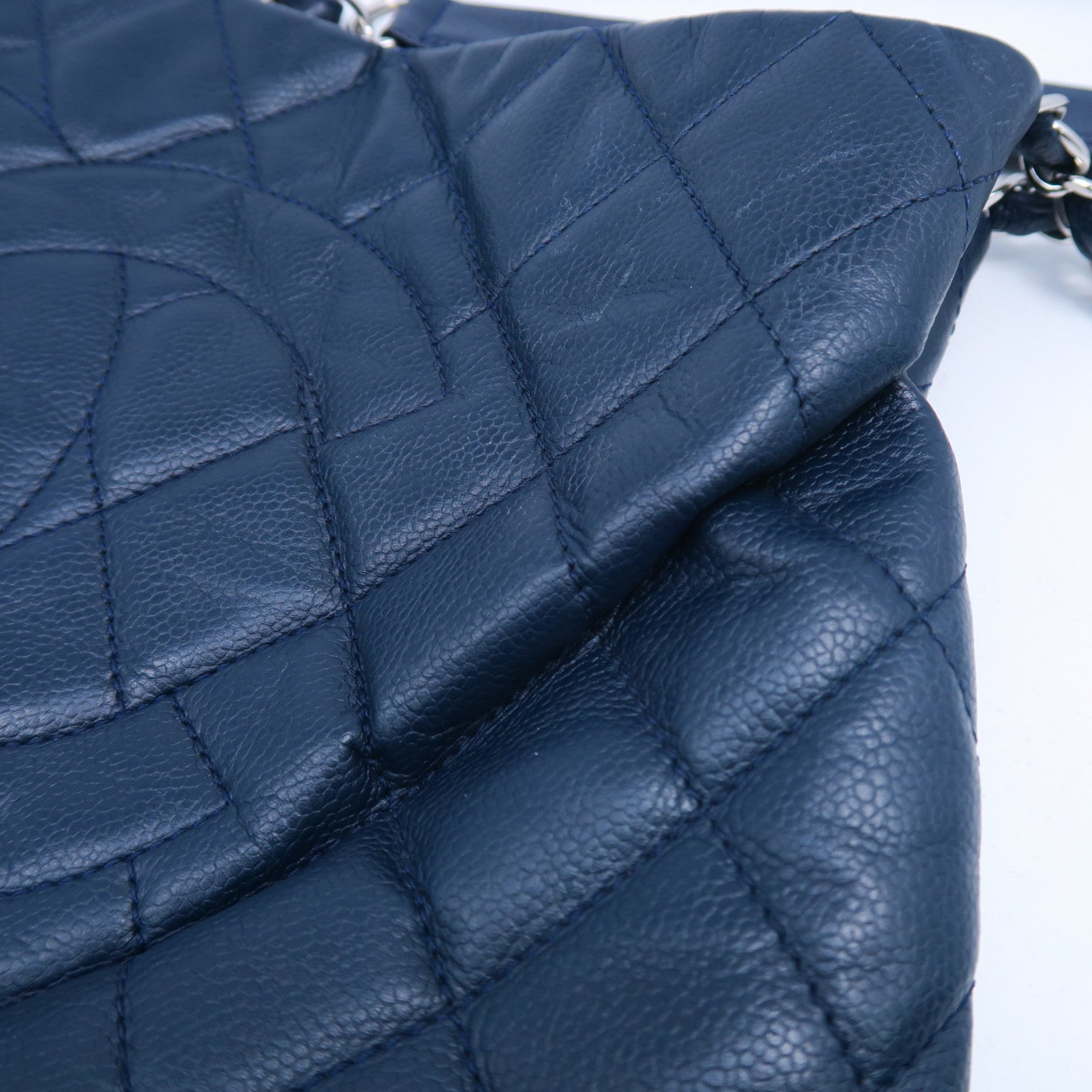 CHANEL 菱格牛皮皮革Chain Shoulder Bag銀扣鏈帶肩背袋藍色