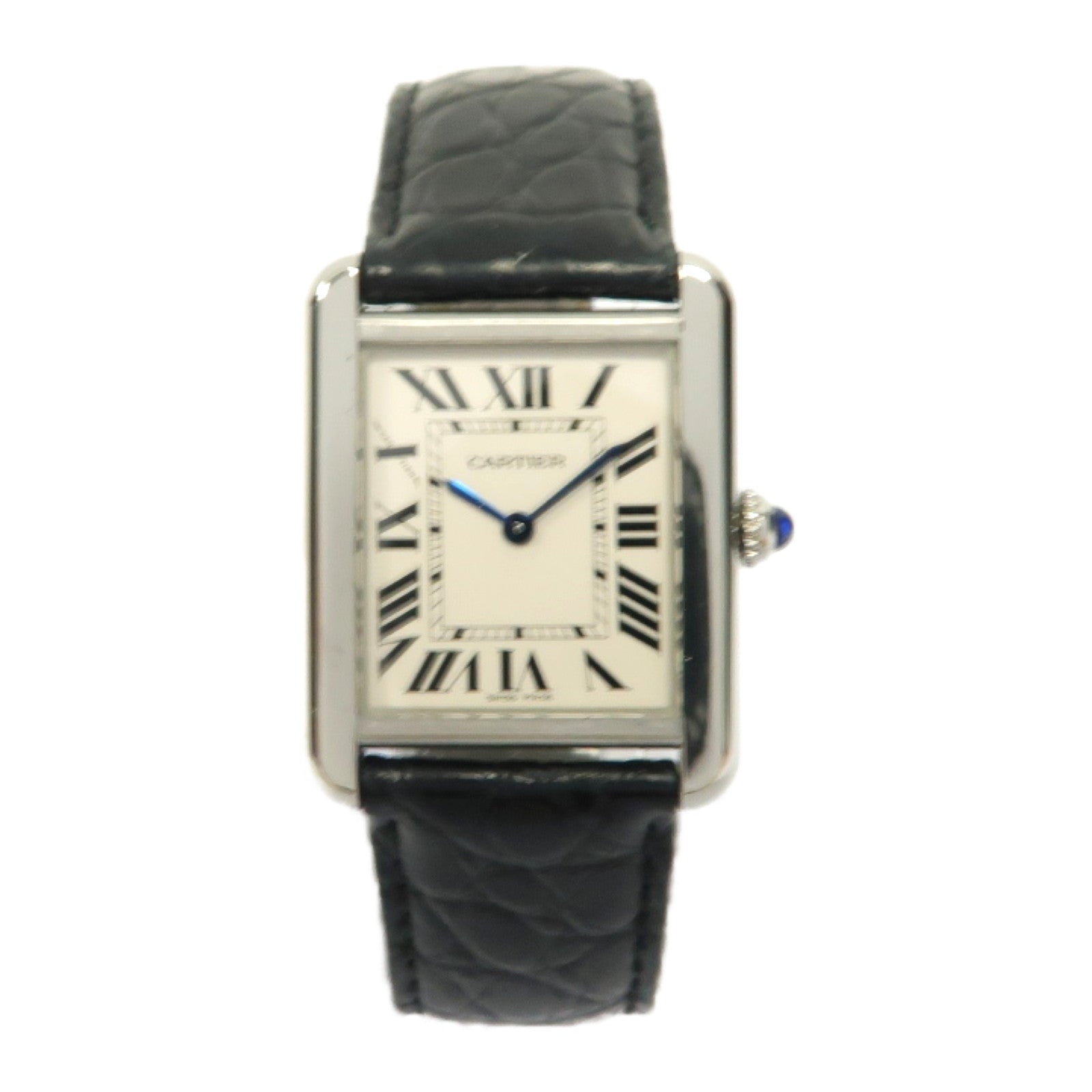 CARTIER Tank Solo不鏽鋼/皮革帶手錶石英機芯米色