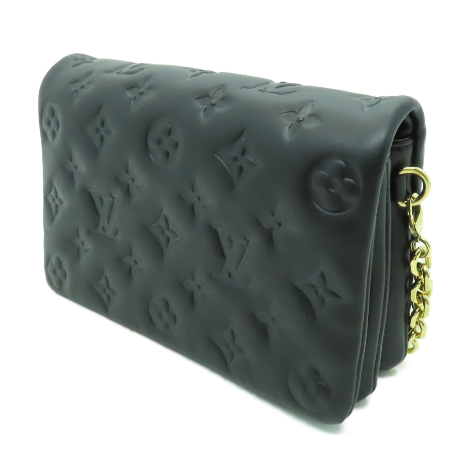 LOUIS VUITTON Monogram Embossed Pochette Coussin金扣肩背袋黑色