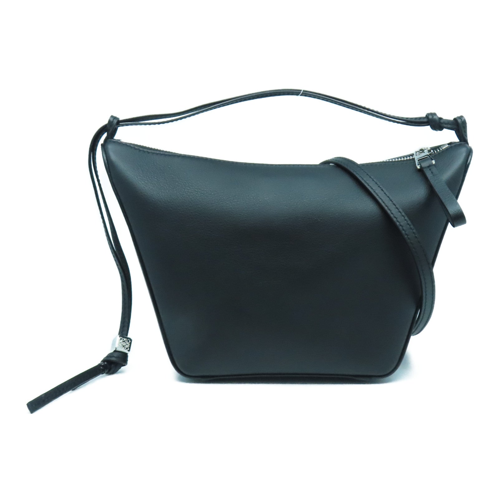LOEWE 牛皮皮革Mini Hammock Hobo Bag In Classic銀扣手挽肩背兩用袋黑色