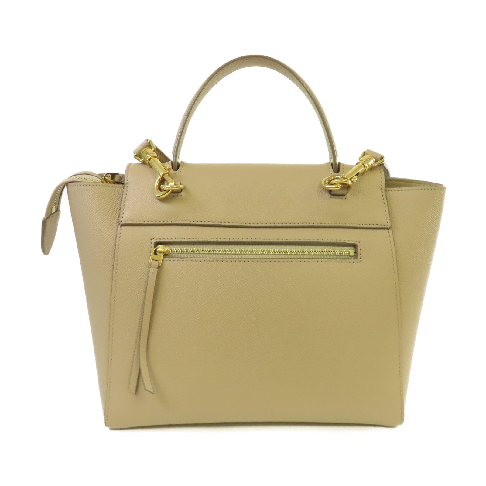 CELINE 牛皮皮革Micro Belt Bag 2Way Shoulder Bag金扣手挽肩背兩用袋杏色