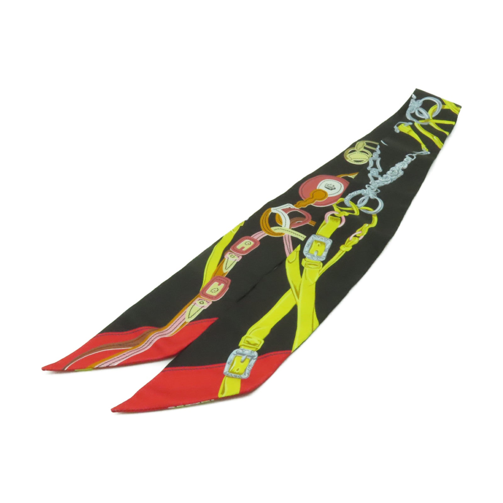 HERMES 絲質Twilly絲巾黑色/彩色
