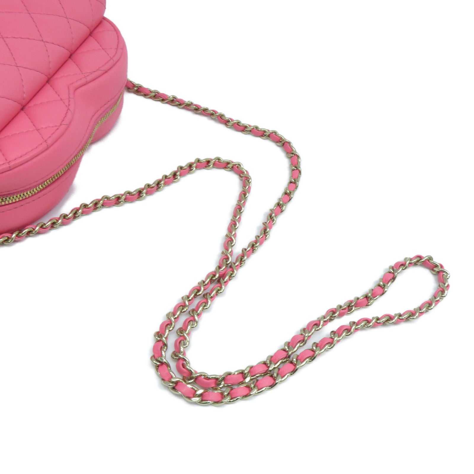 CHANEL 菱格羊皮皮革Heart Chain Bag金扣鏈帶肩背袋桃紅色