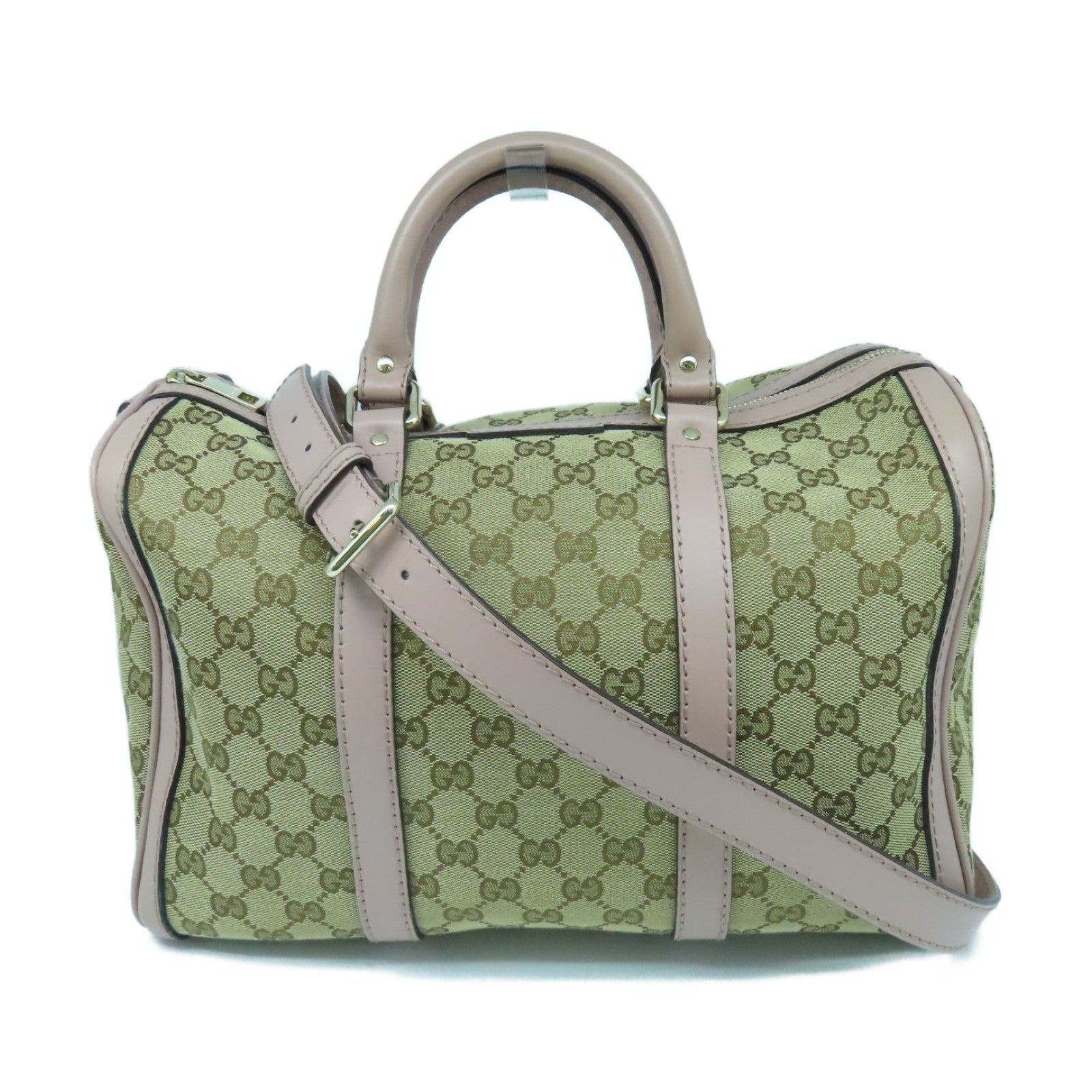 GUCCI 帆布2way Shoulder Bag金扣手挽肩背兩用袋啡色/粉紅色
