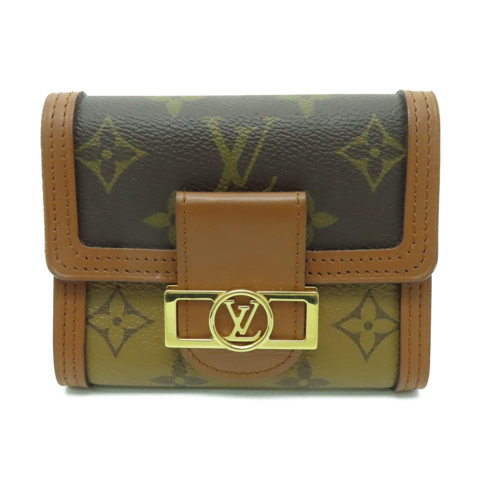 LOUIS VUITTON Monogram Reverse Dauphine Compact Wallet金扣錢包棕色