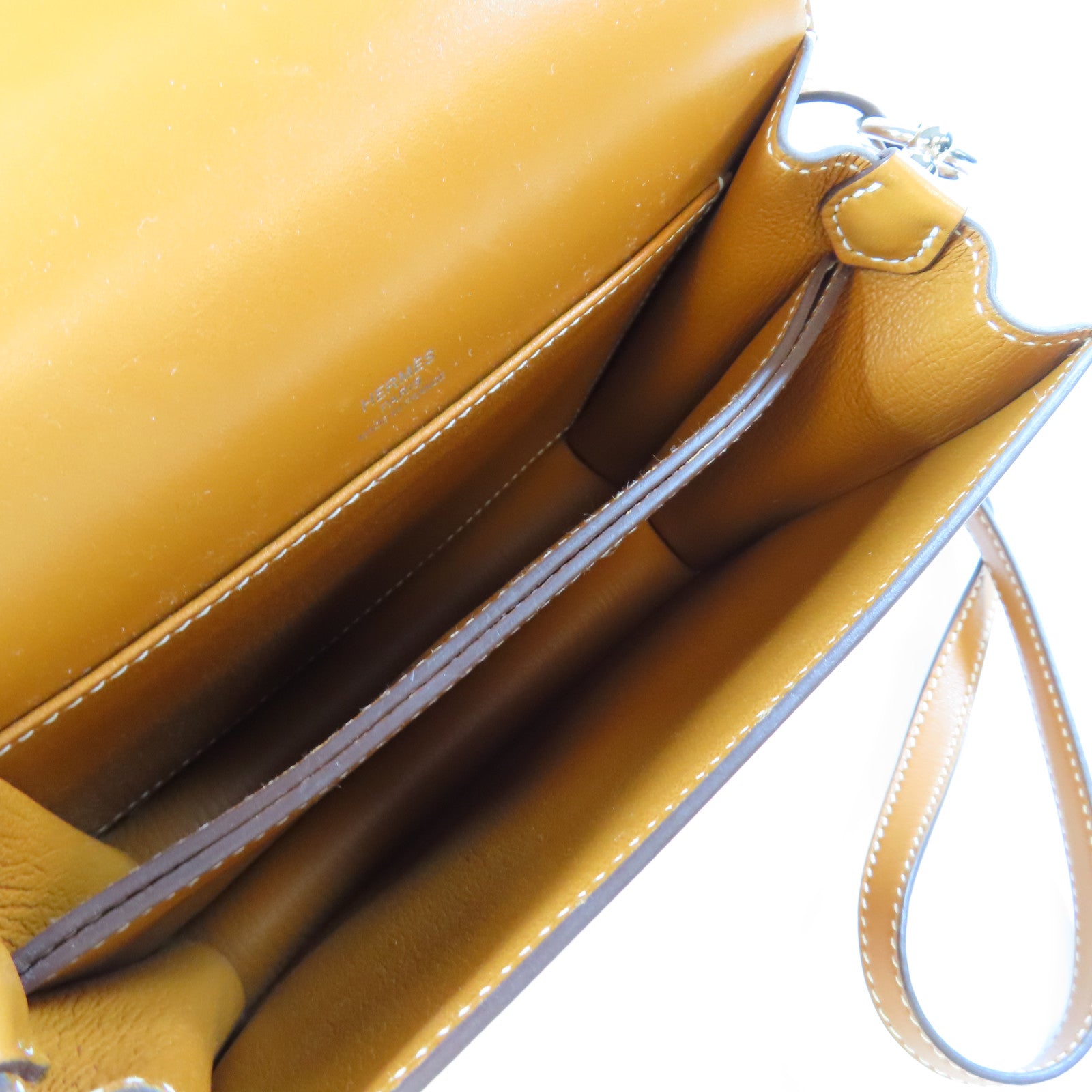 HERMES Barenia皮革Mini Roulis銀扣肩背袋Gold經典駝色