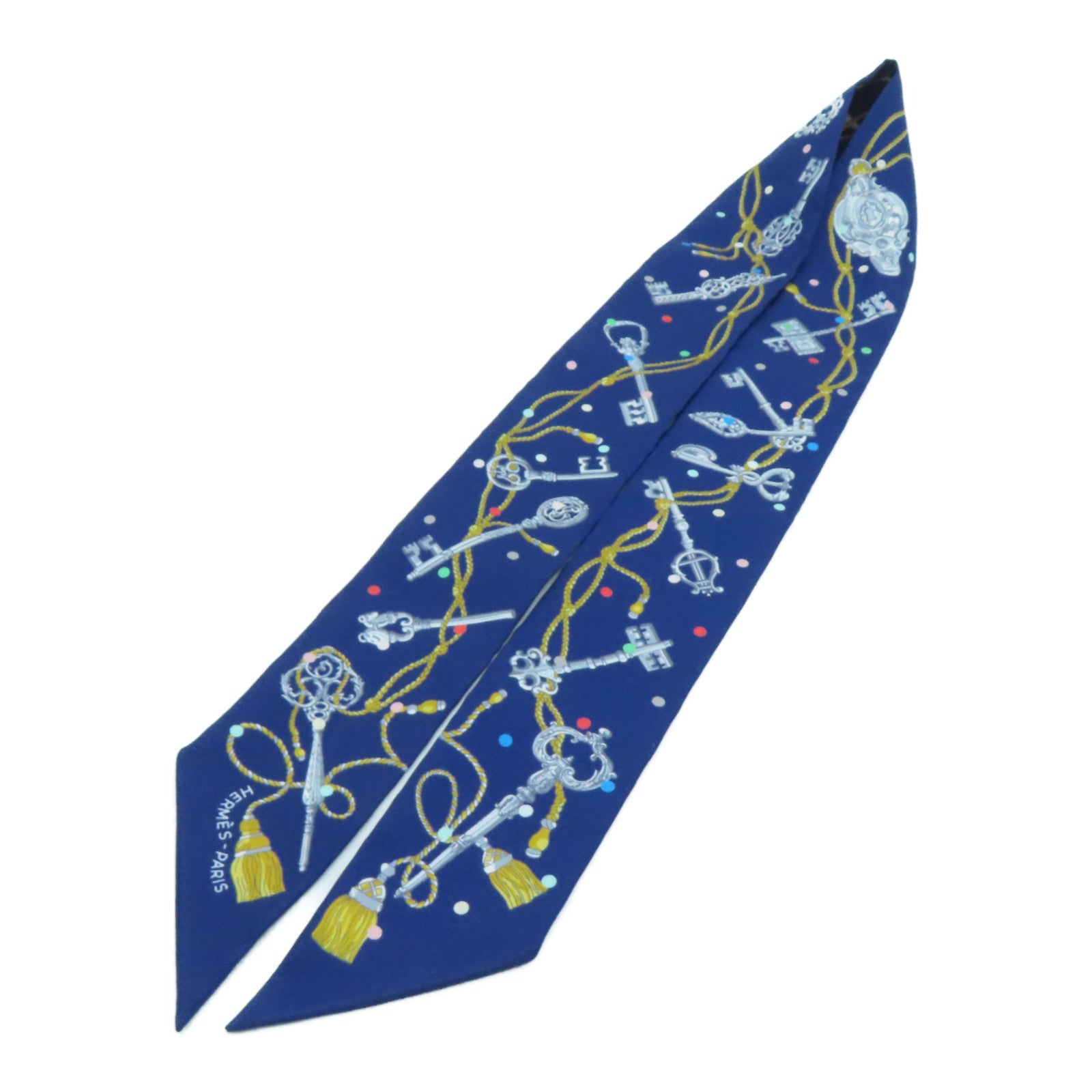 HERMES 【激減優惠】絲質Twilly絲巾藍色